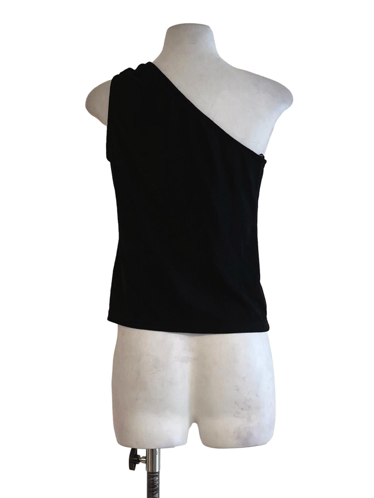 Black Asymmetrical Neckline Sleeveless Top