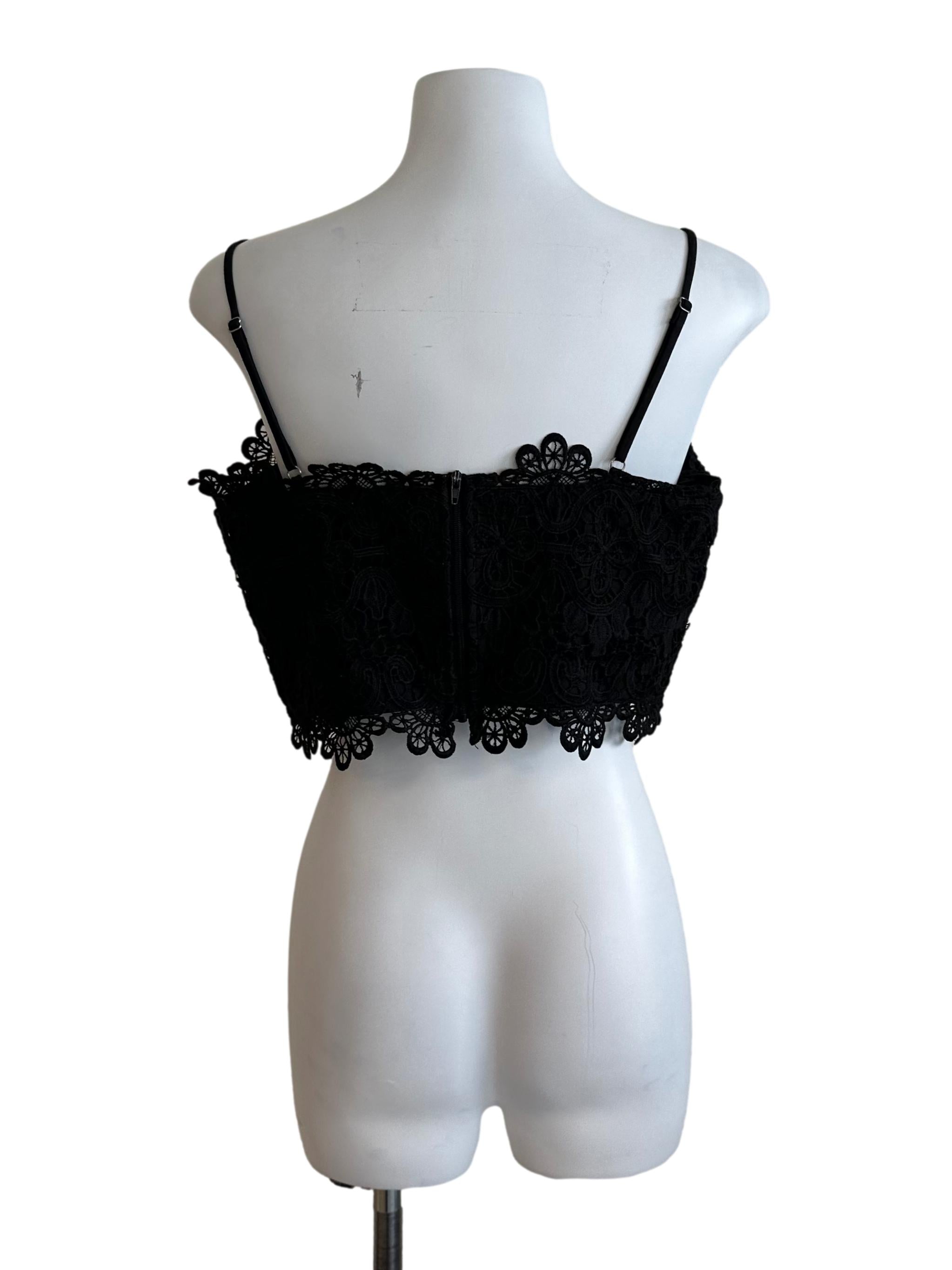Rich Black Lace Square Neck Top