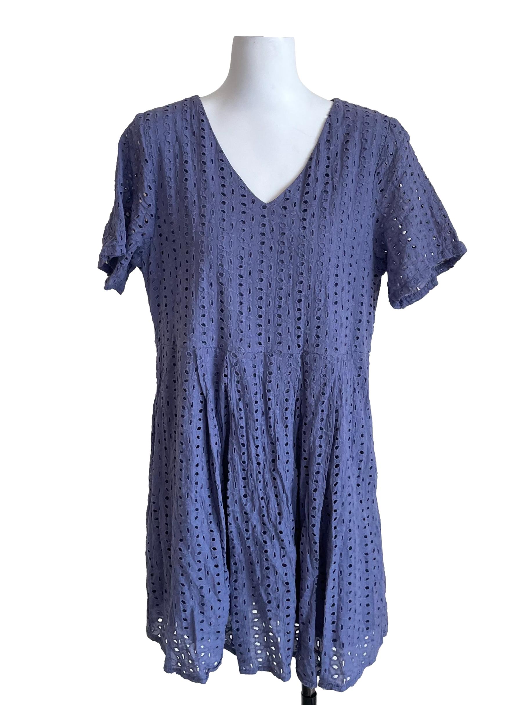 Flint Blue Hollow Pleated Dress