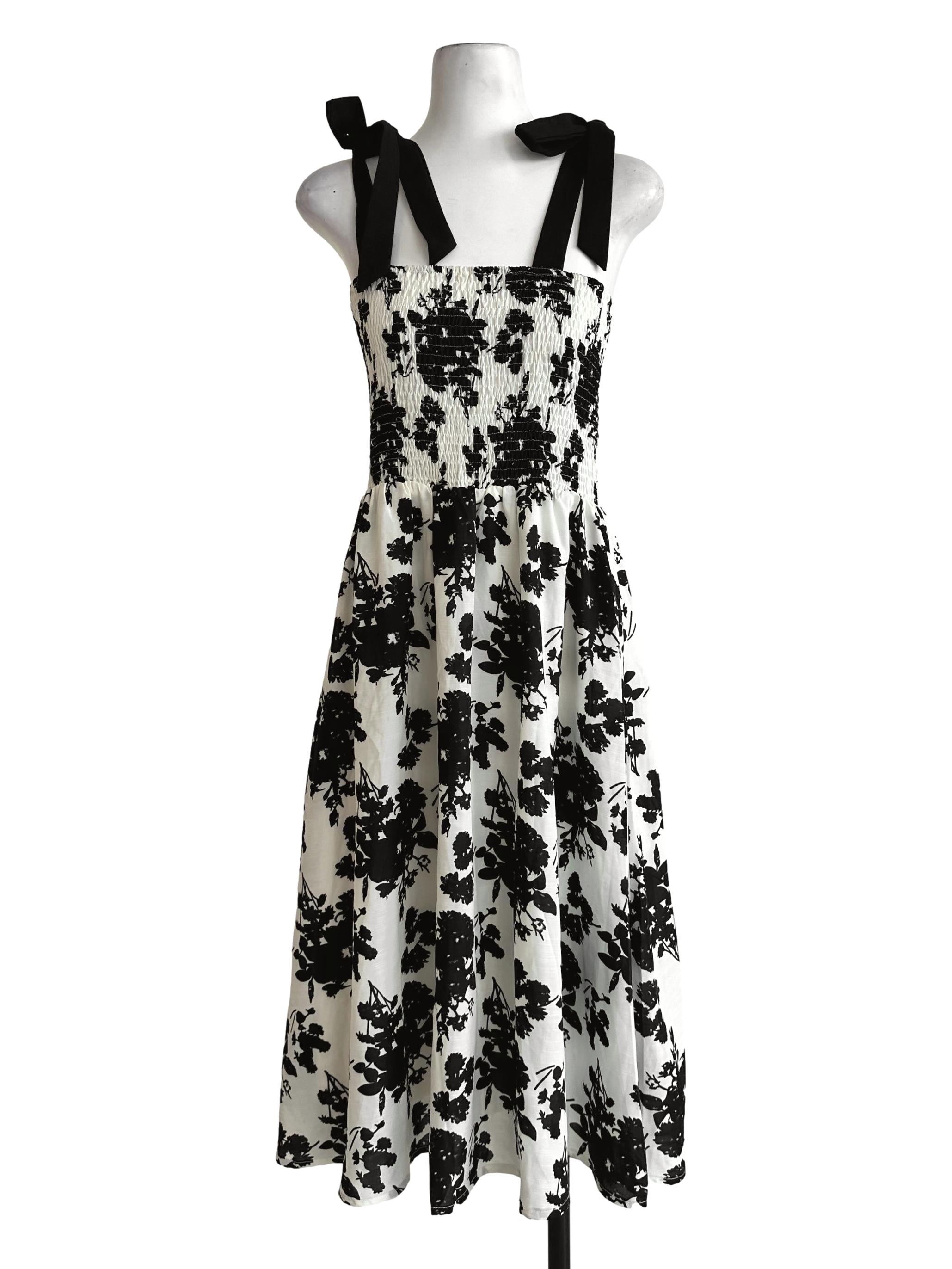 White Black Floral Maxi Dress TWL