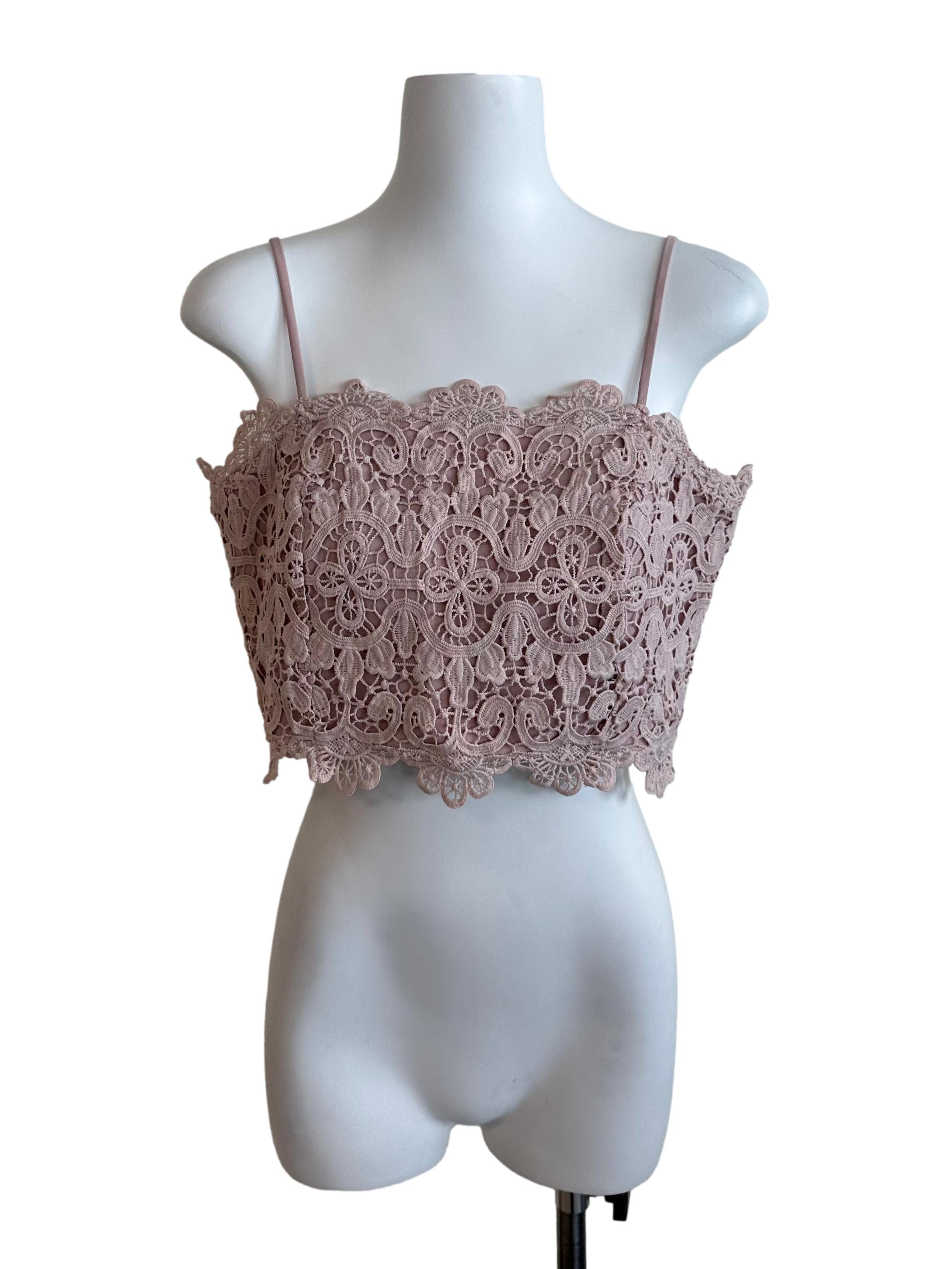 Ash Pink Lace Square Neck Top