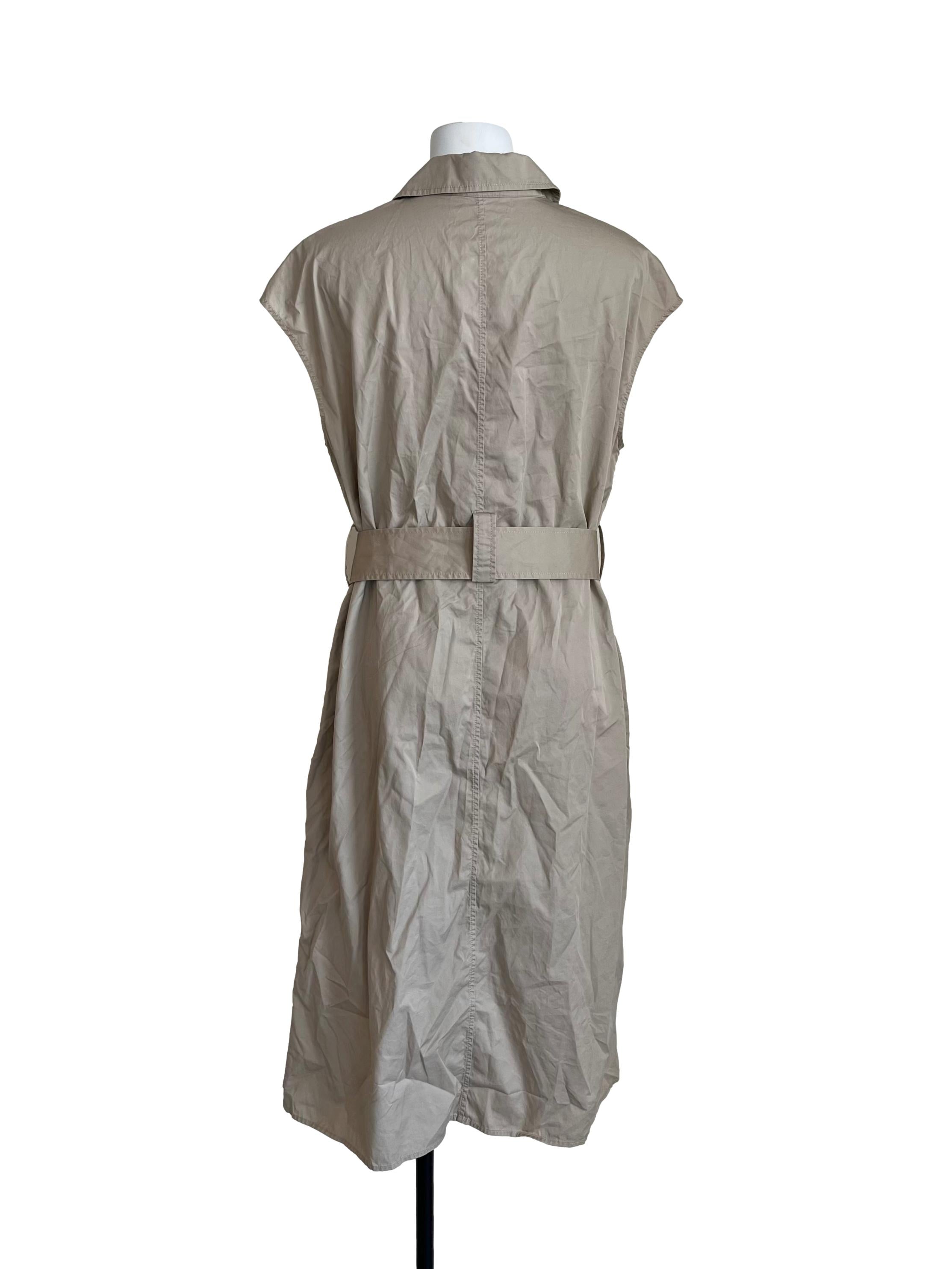 Bone Beige Belted Shirt Midi Dress