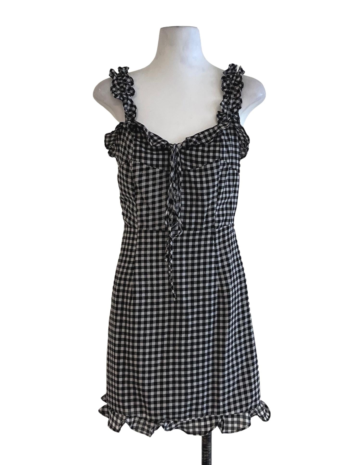 Black Gingham A-Line Dress