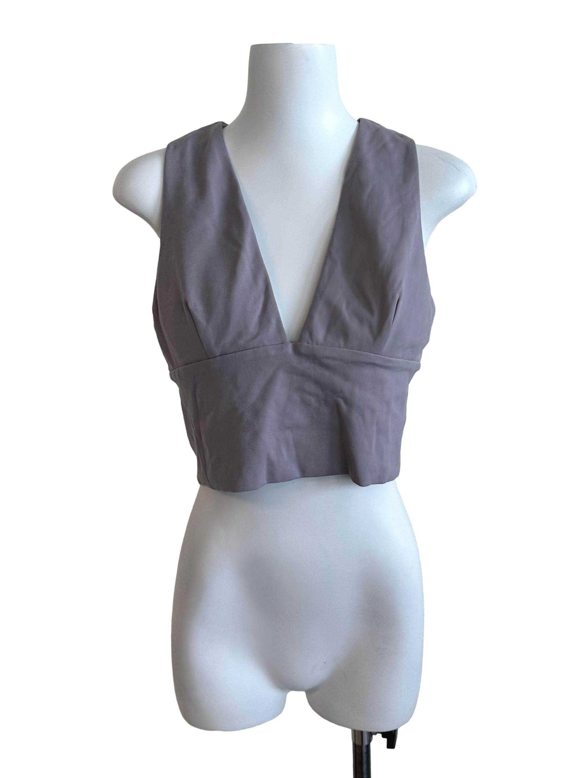 Dark Grey Deep V Neck Crop Top
