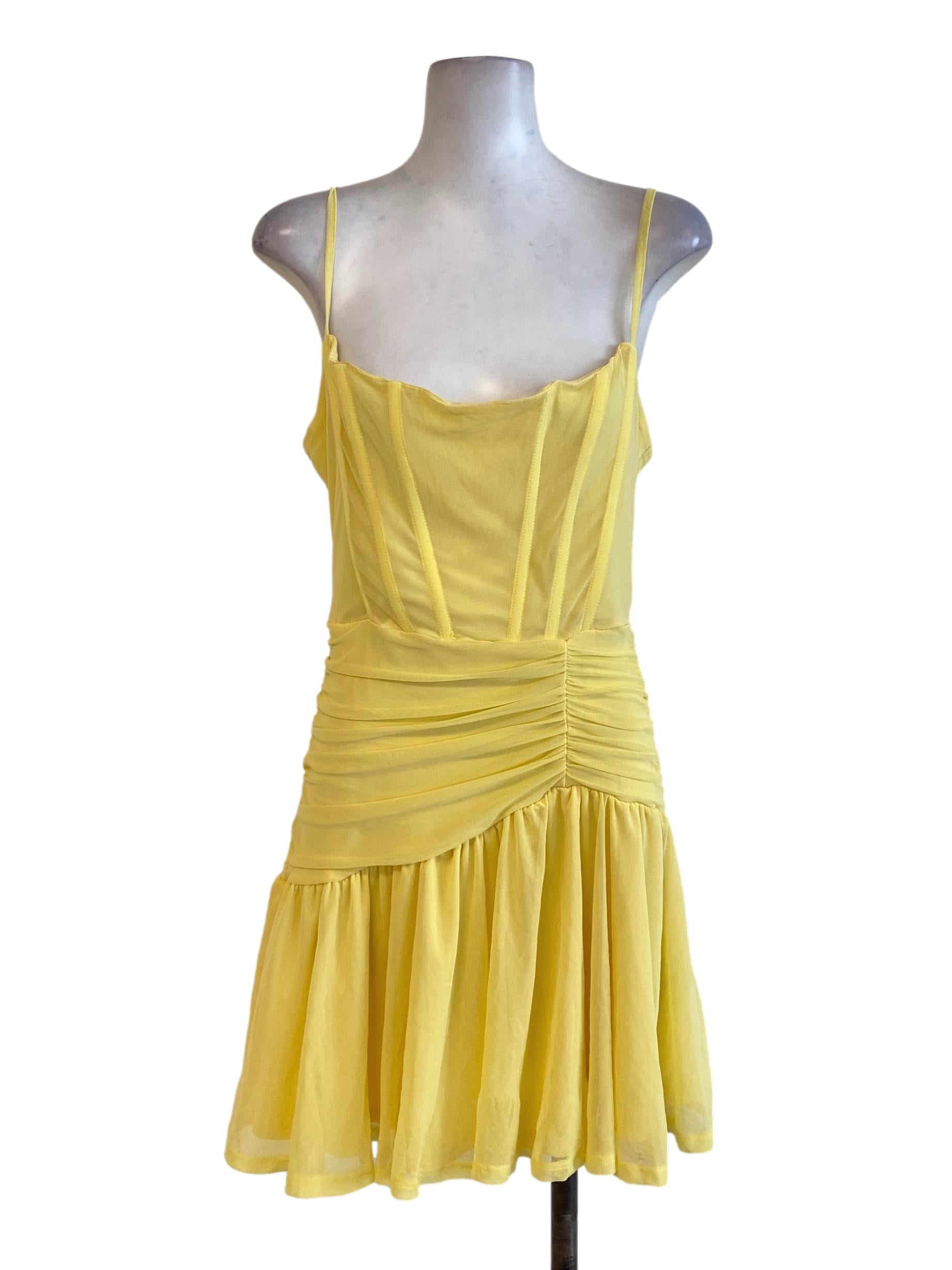 Yellow Spaghetti Strap Cowl Tent Dress