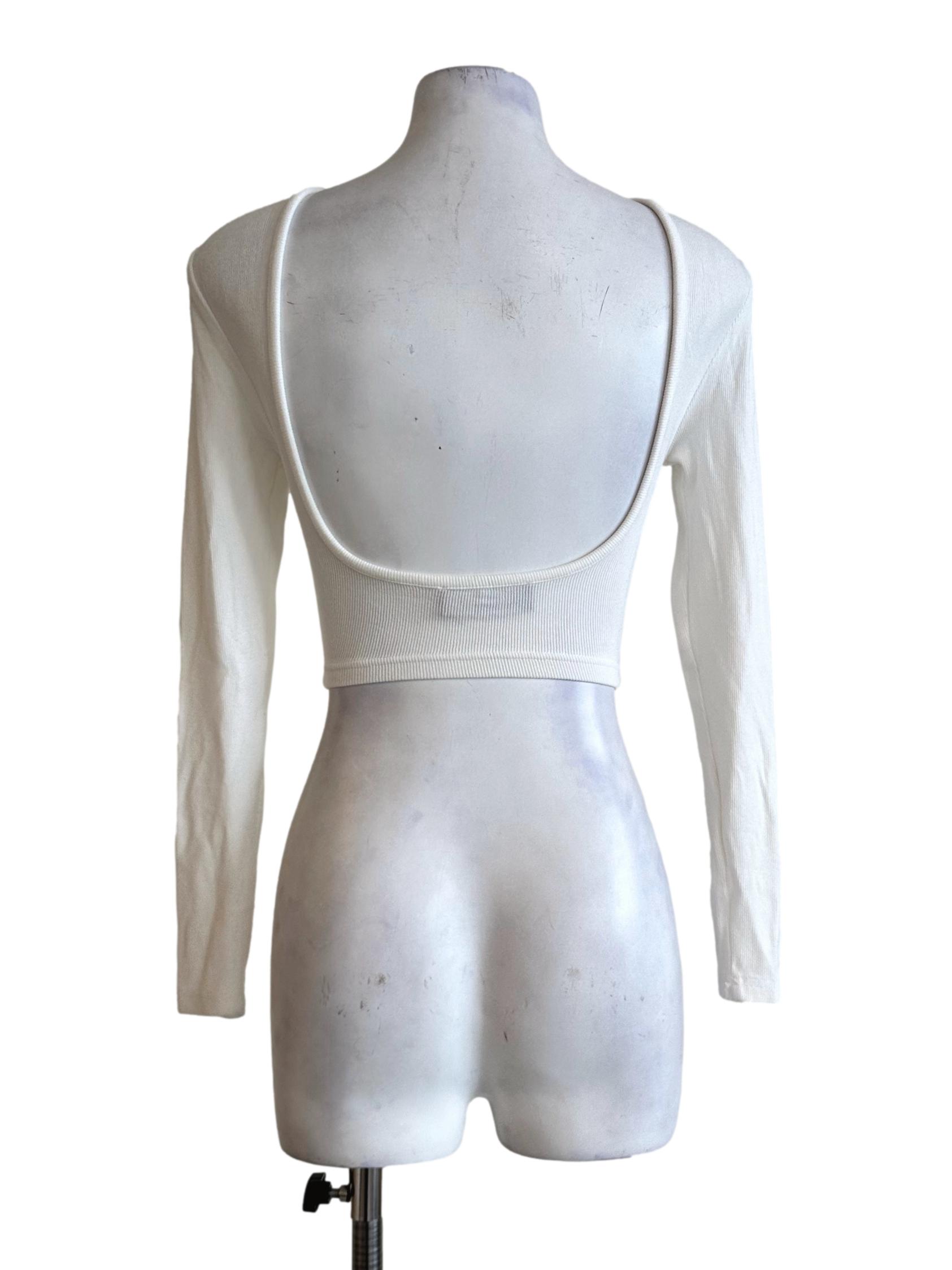 Porcelain White Texture Long Sleeves Crop Top YHF