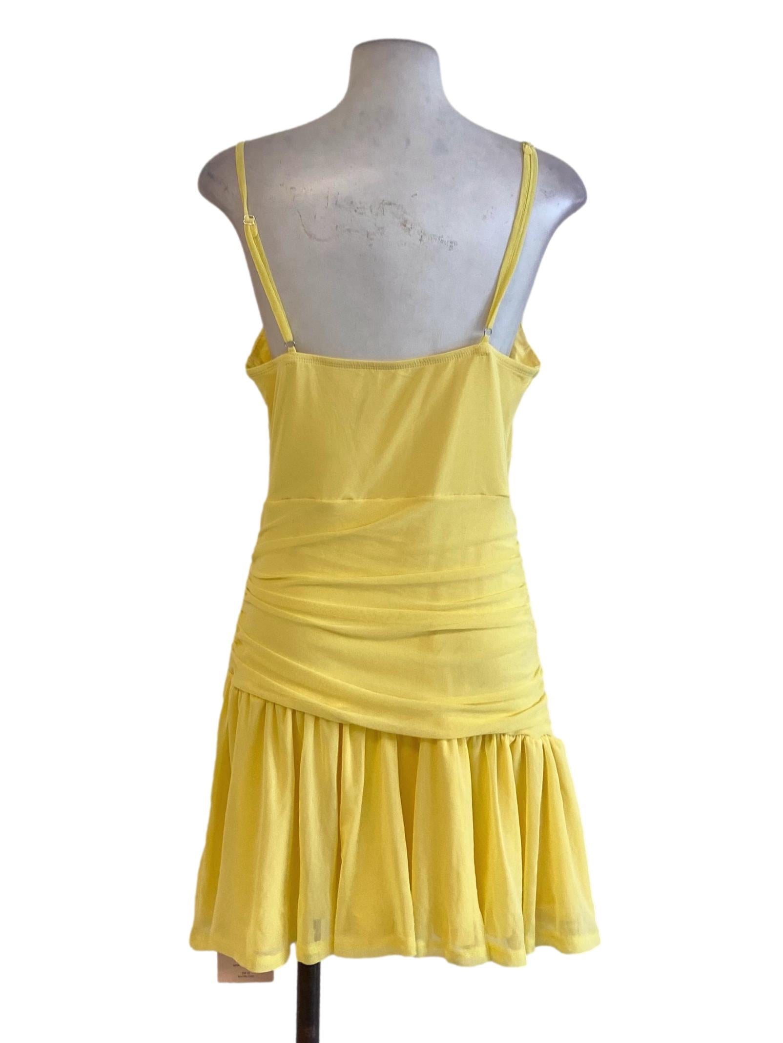 Yellow Spaghetti Strap Cowl Tent Dress