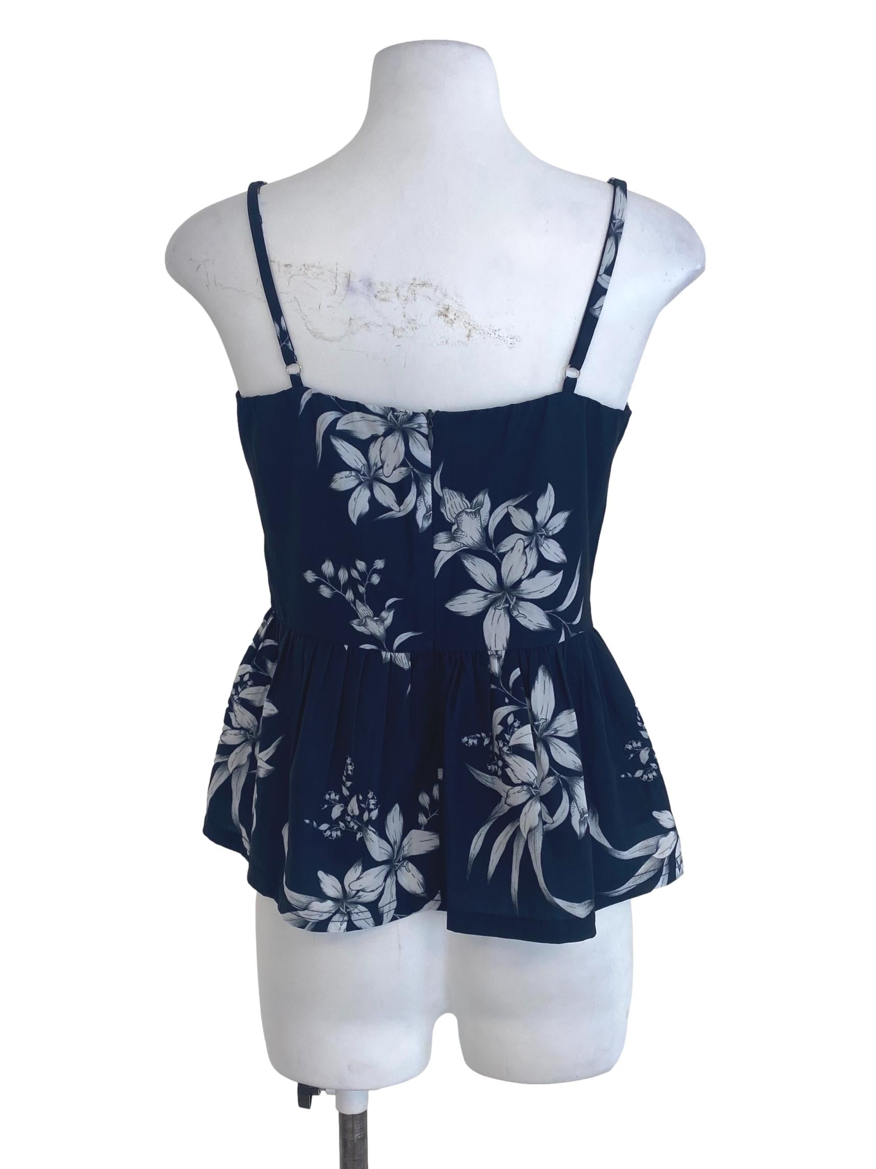 Navy Blue Floral Top