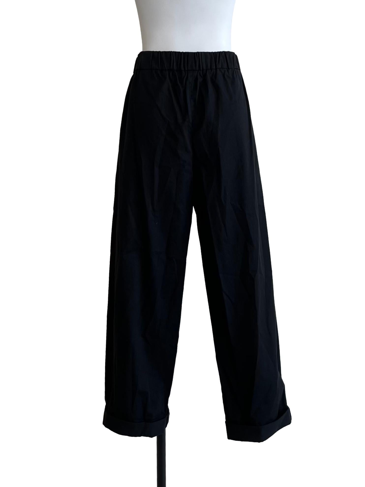 Jade Black Elastic-Waist Pants