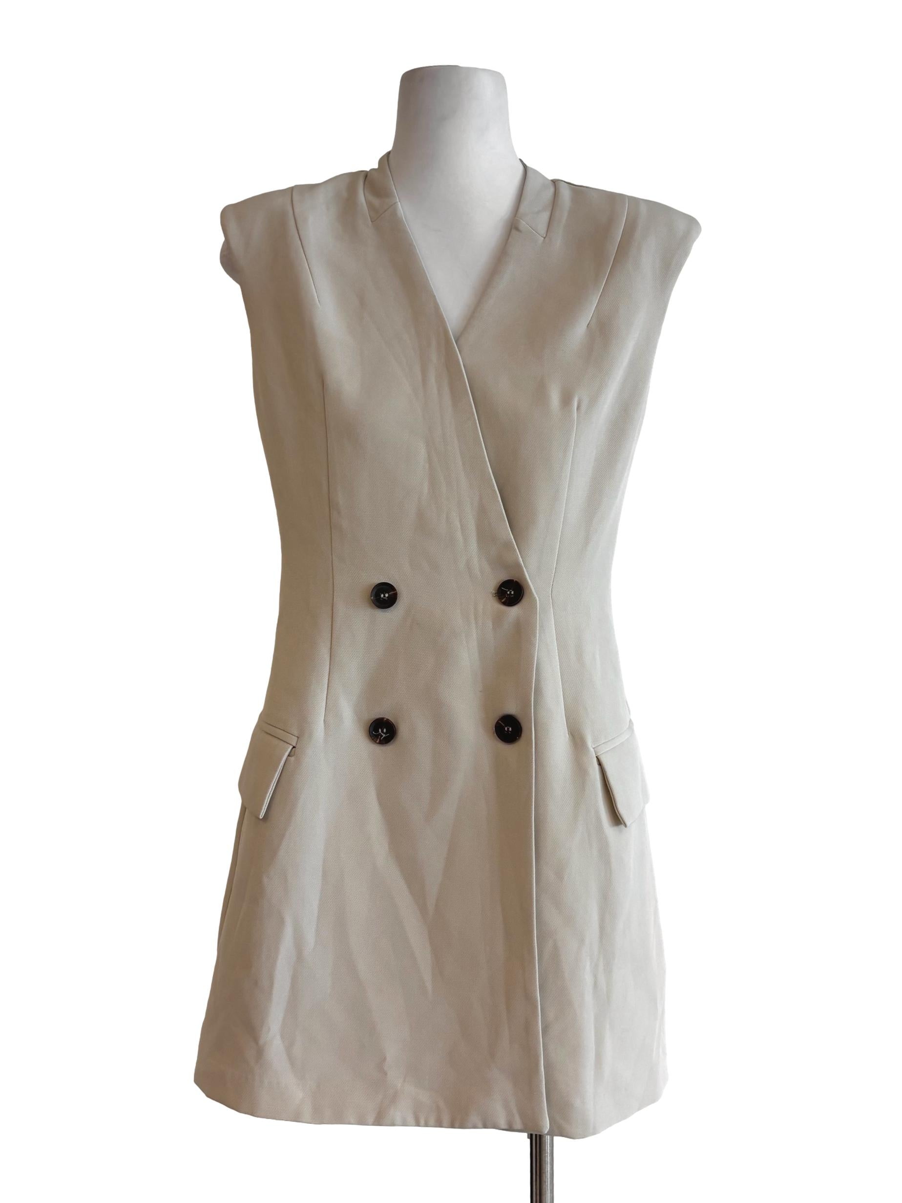Almond Sleeveless Double Breasted Blazer Dress LB