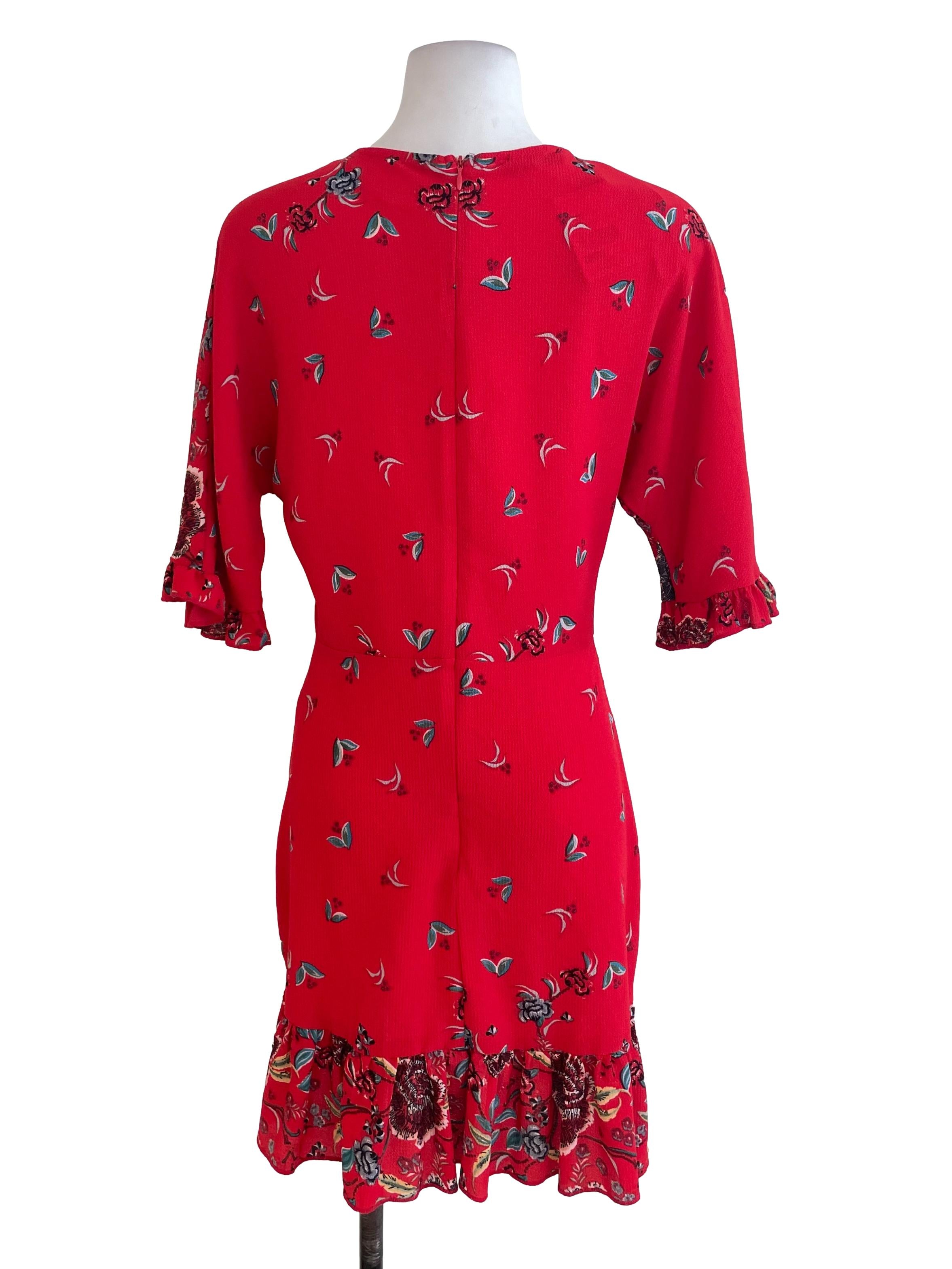 Red Floral Ruffled Dress