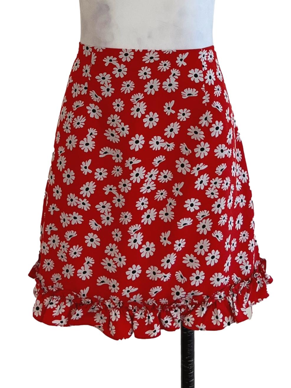 Rose Red Floral Mini Skirt