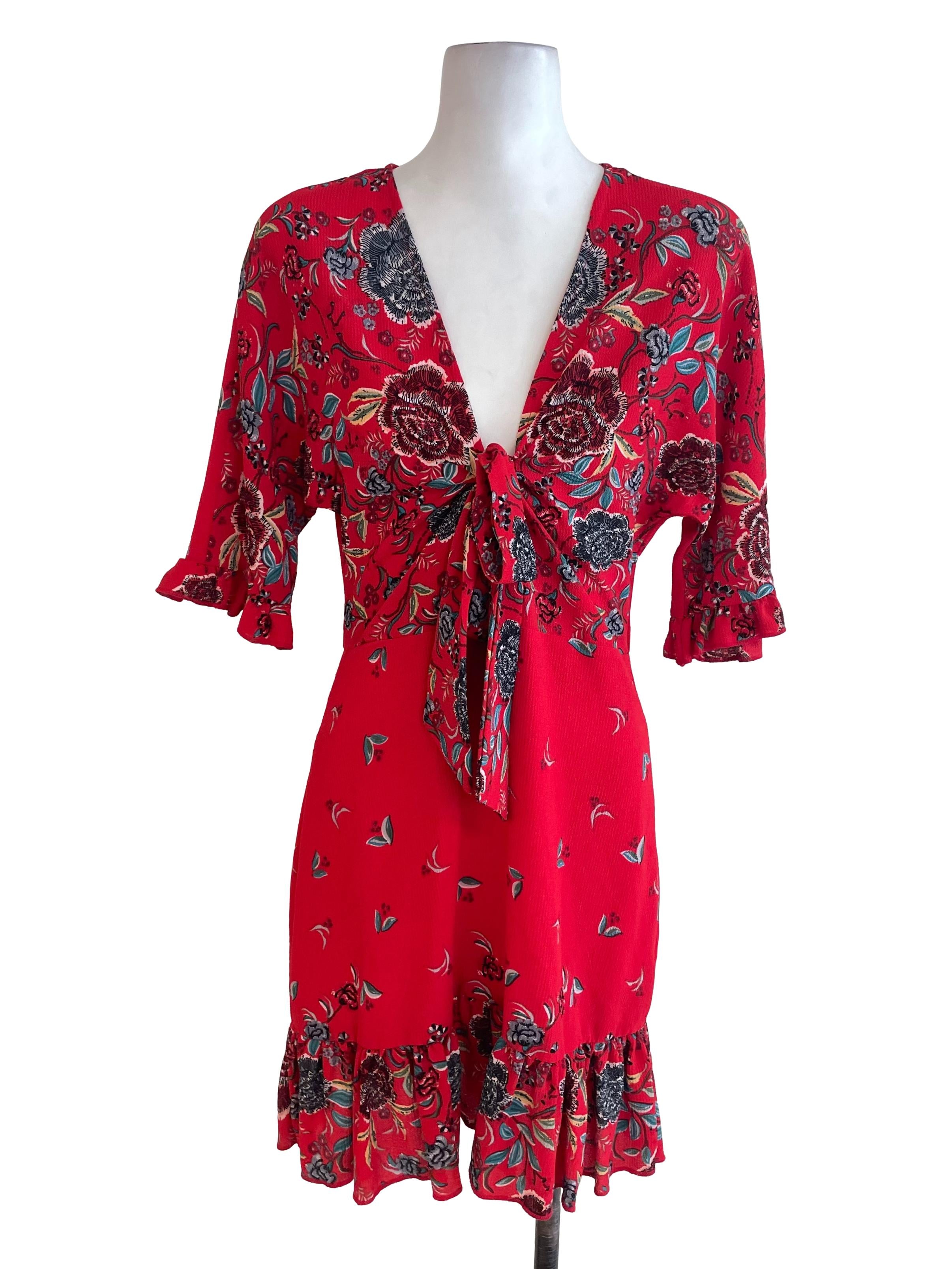 Red Floral Ruffled Dress