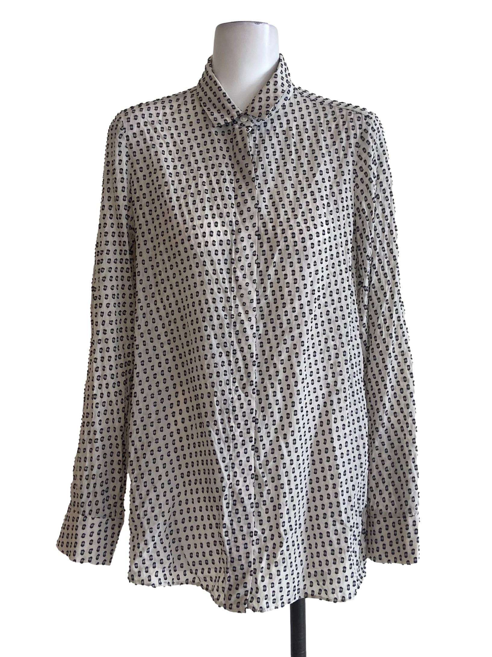 White & Black Dot Button Down Blouse