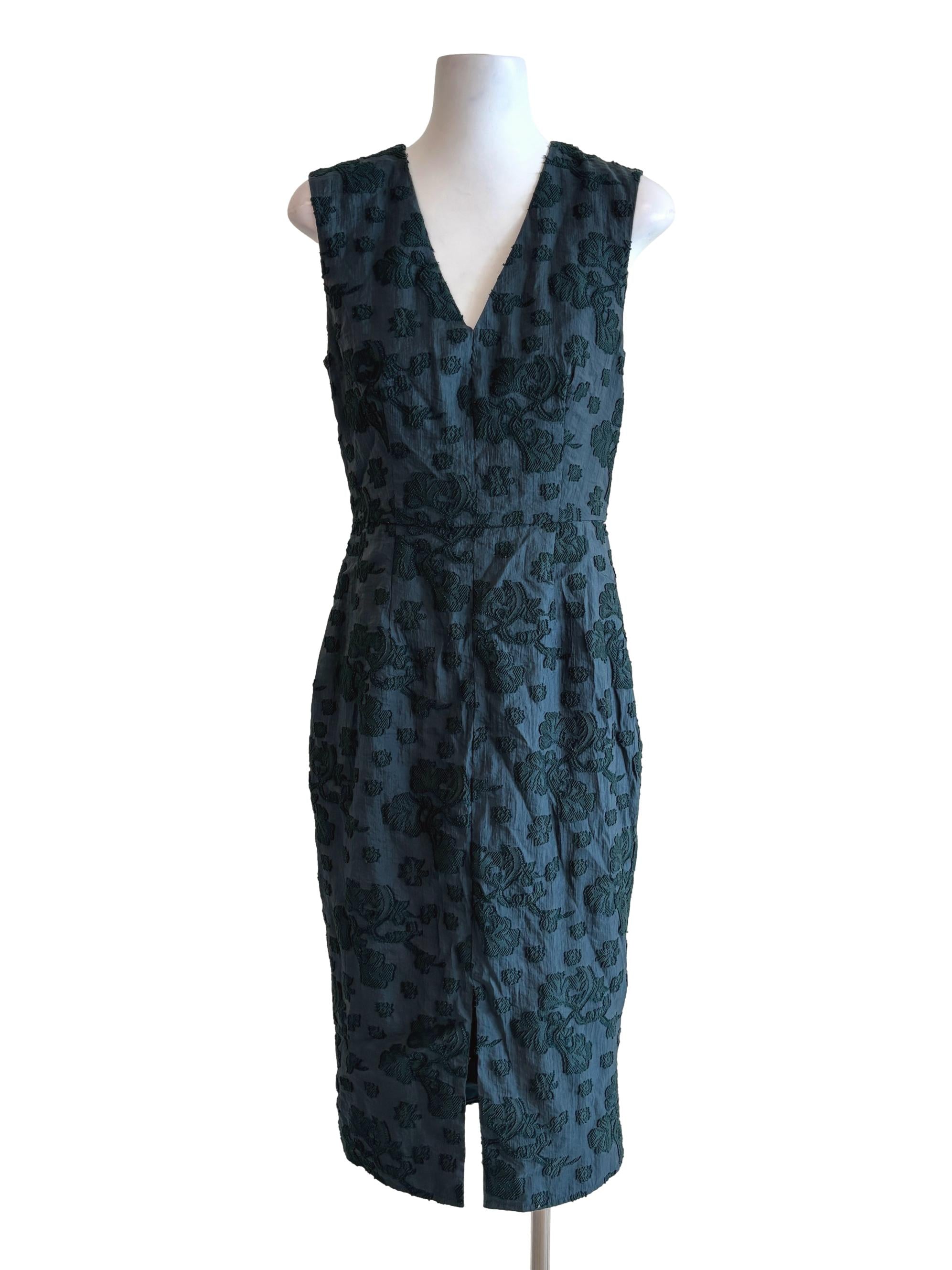 Teal V-Neck Textured Pencil Dress LB