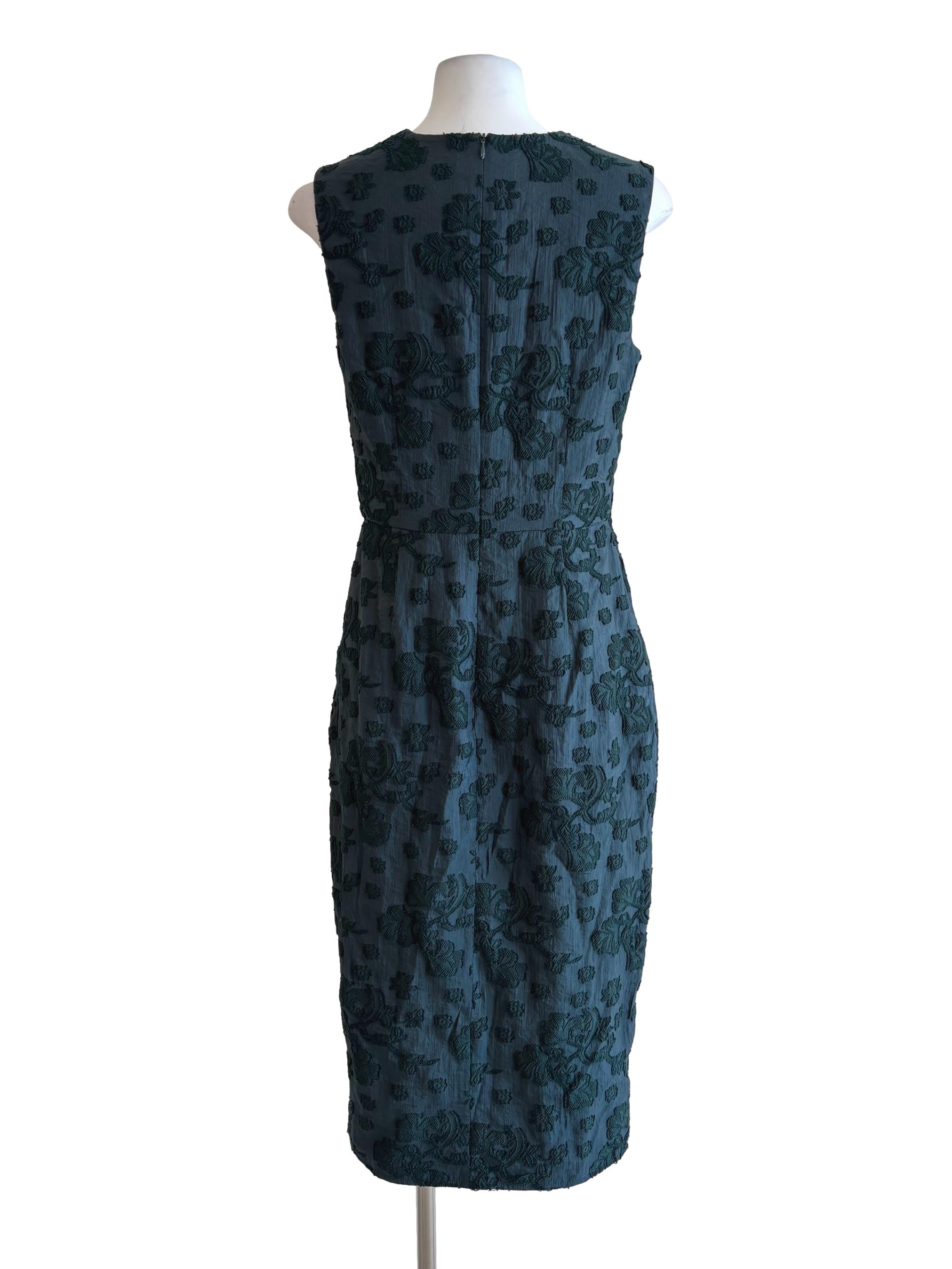 Teal V-Neck Textured Pencil Dress LB