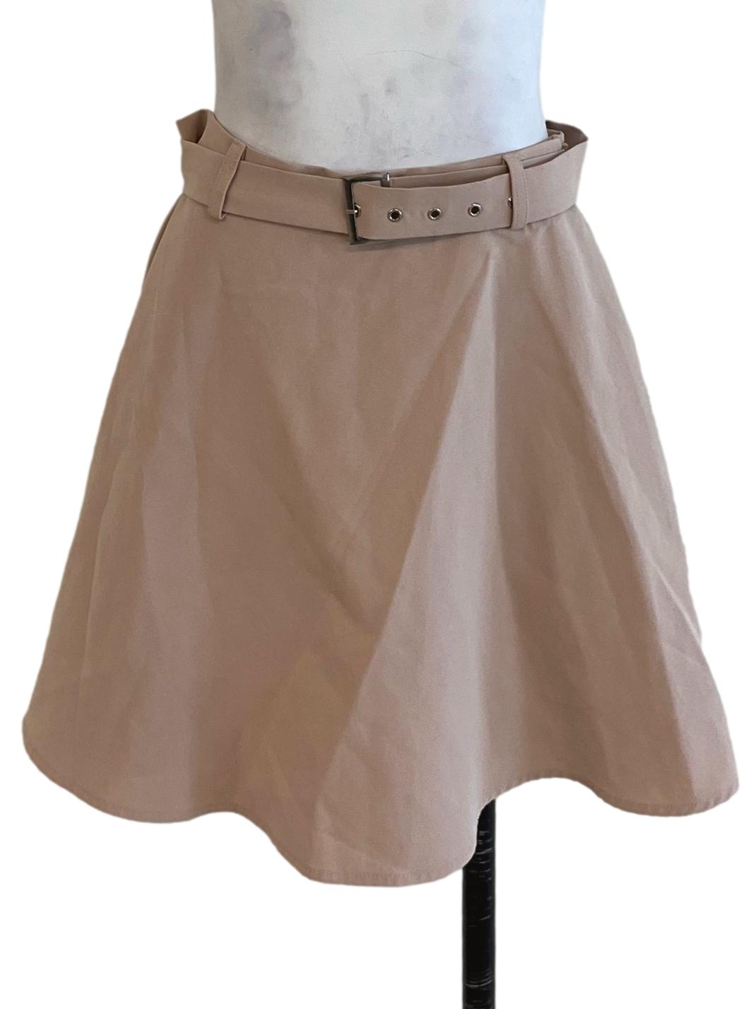 Beige High-Waisted Mini Skirt