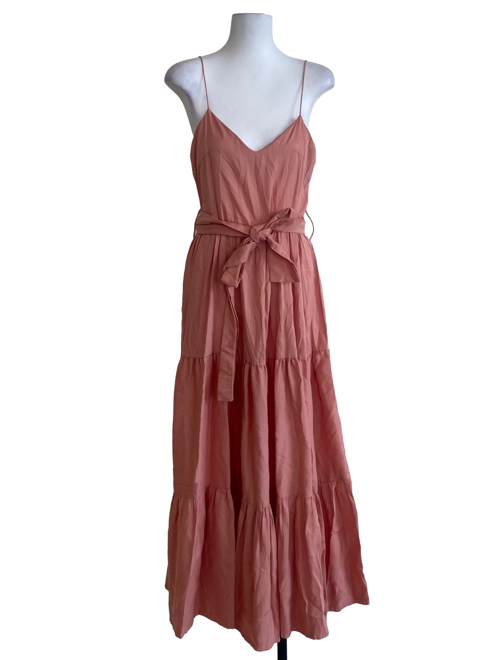 Salmon Pink Spaghetti Strap Tier Dress