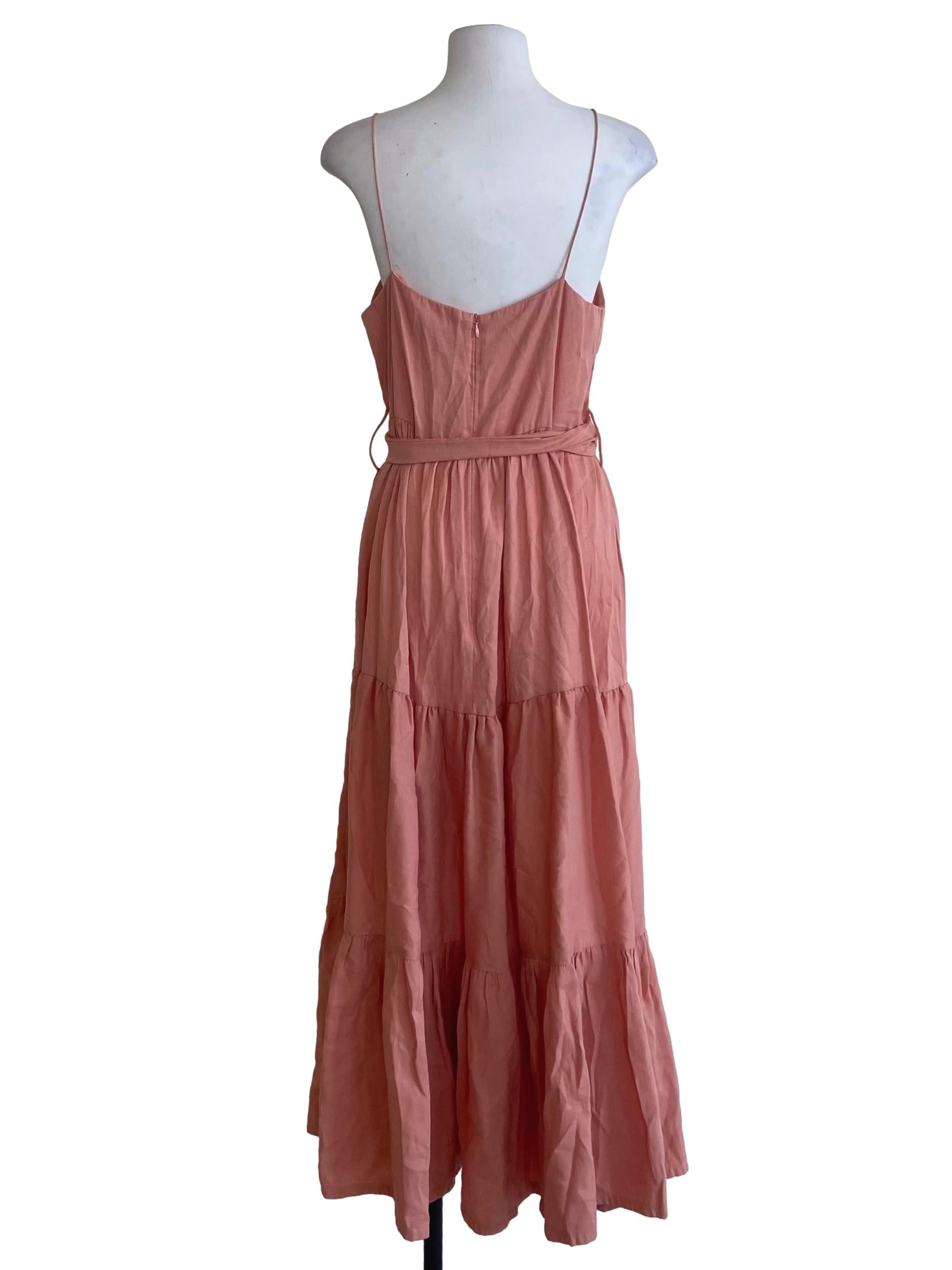 Salmon Pink Spaghetti Strap Tier Dress