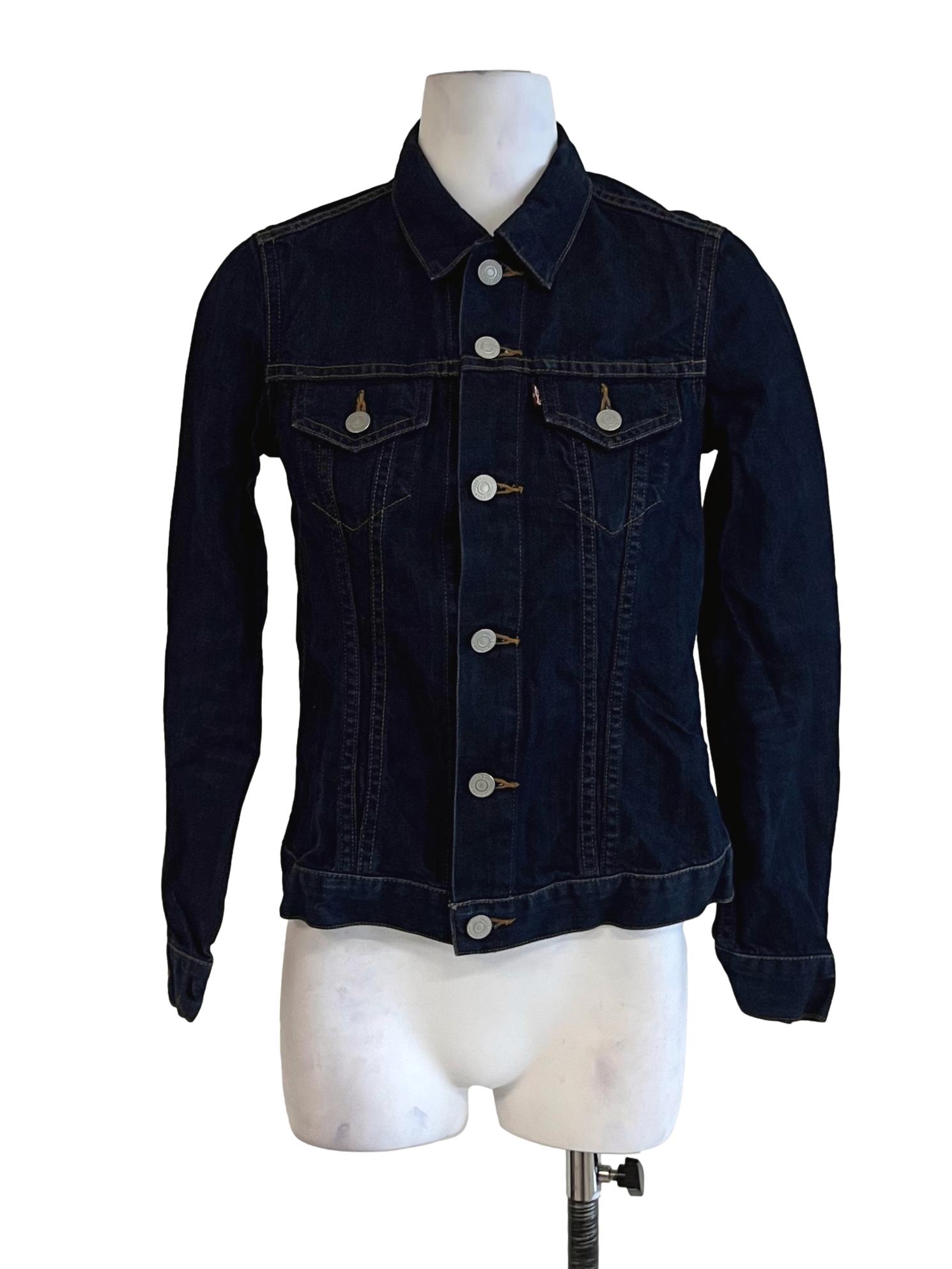Navy Blue Wing Collar Denim Jacket