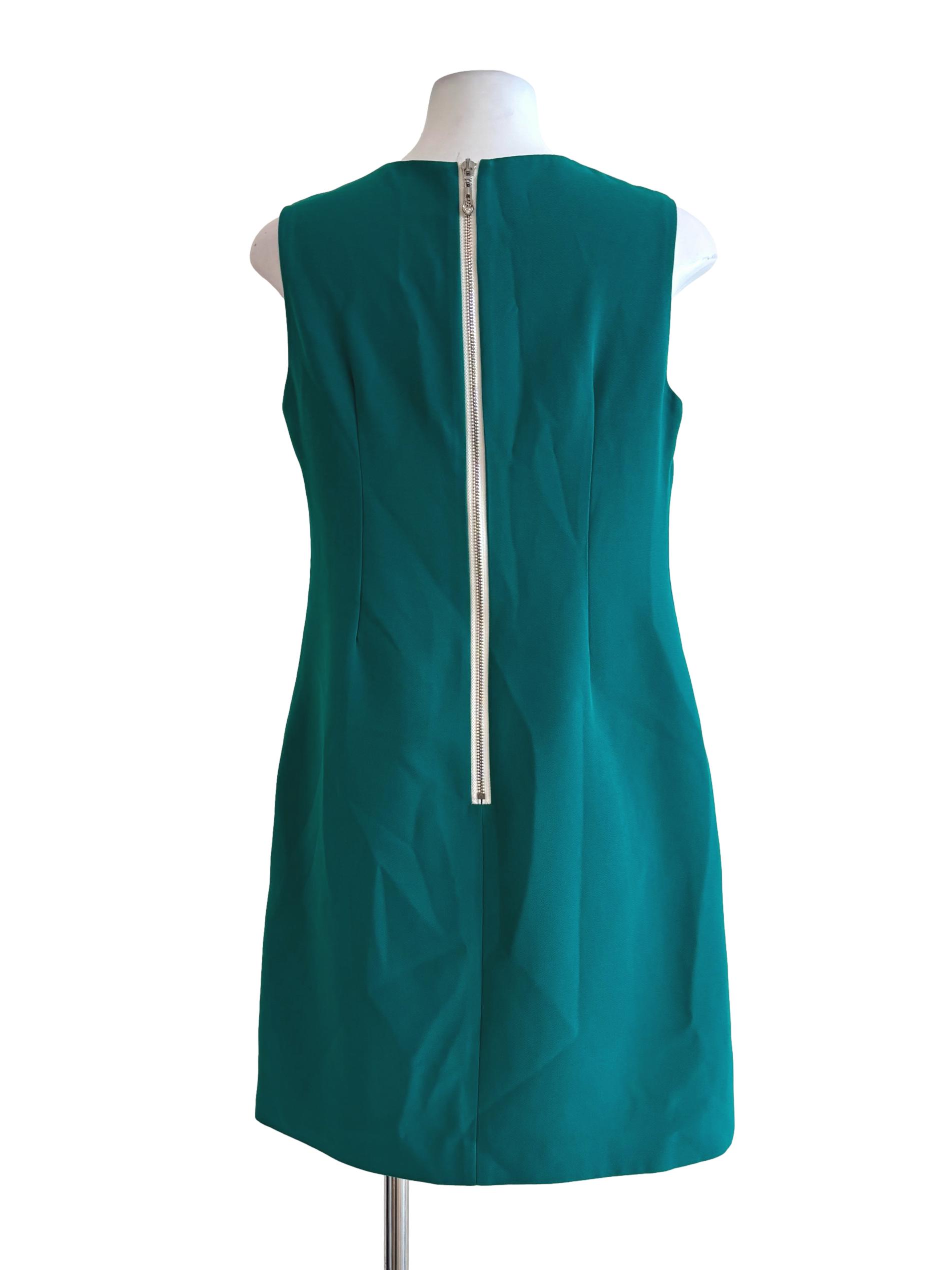 Jade Green Sleeveless White Neck Dress
