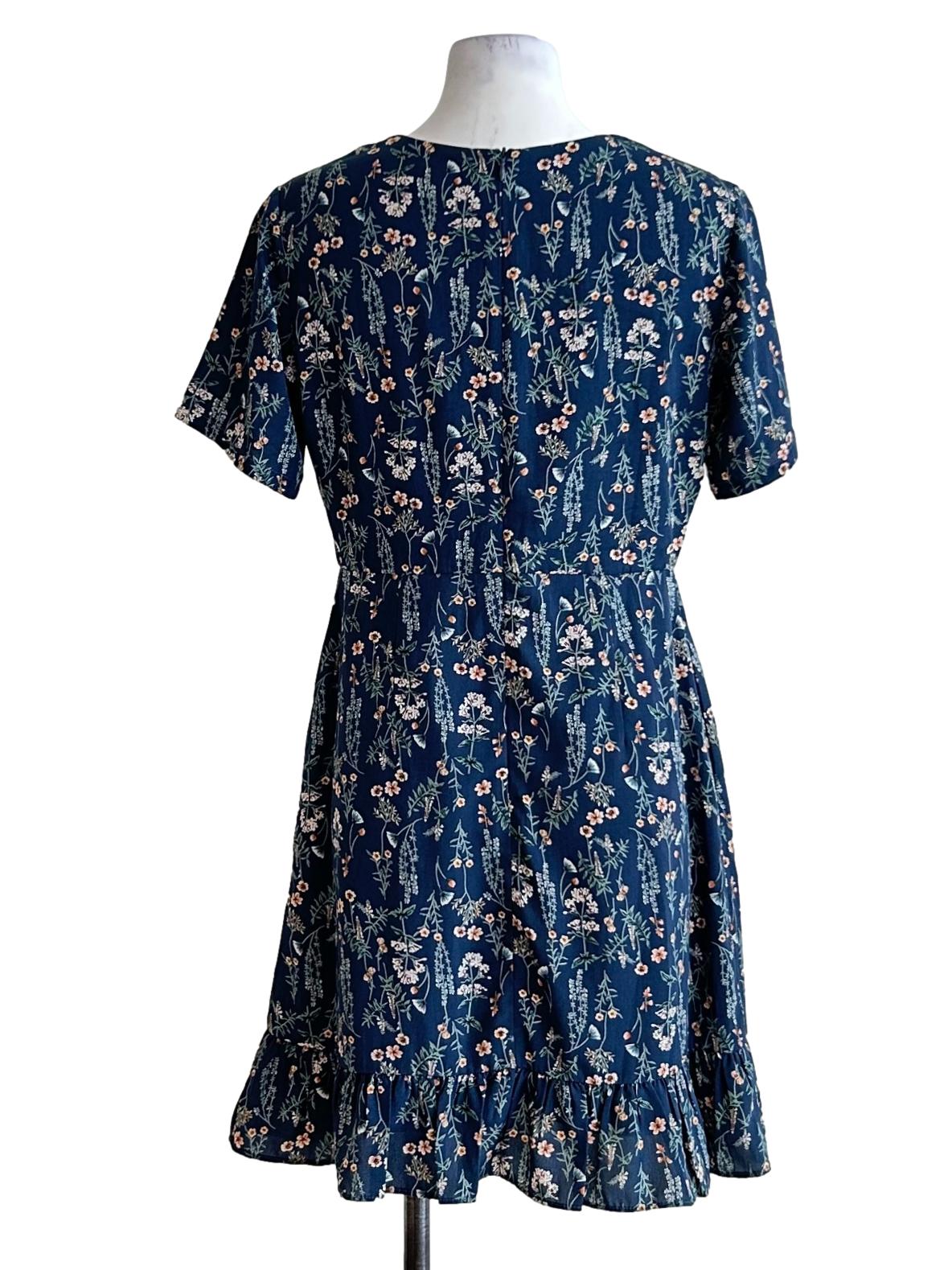 Blue Floral V-Neck Line Dress