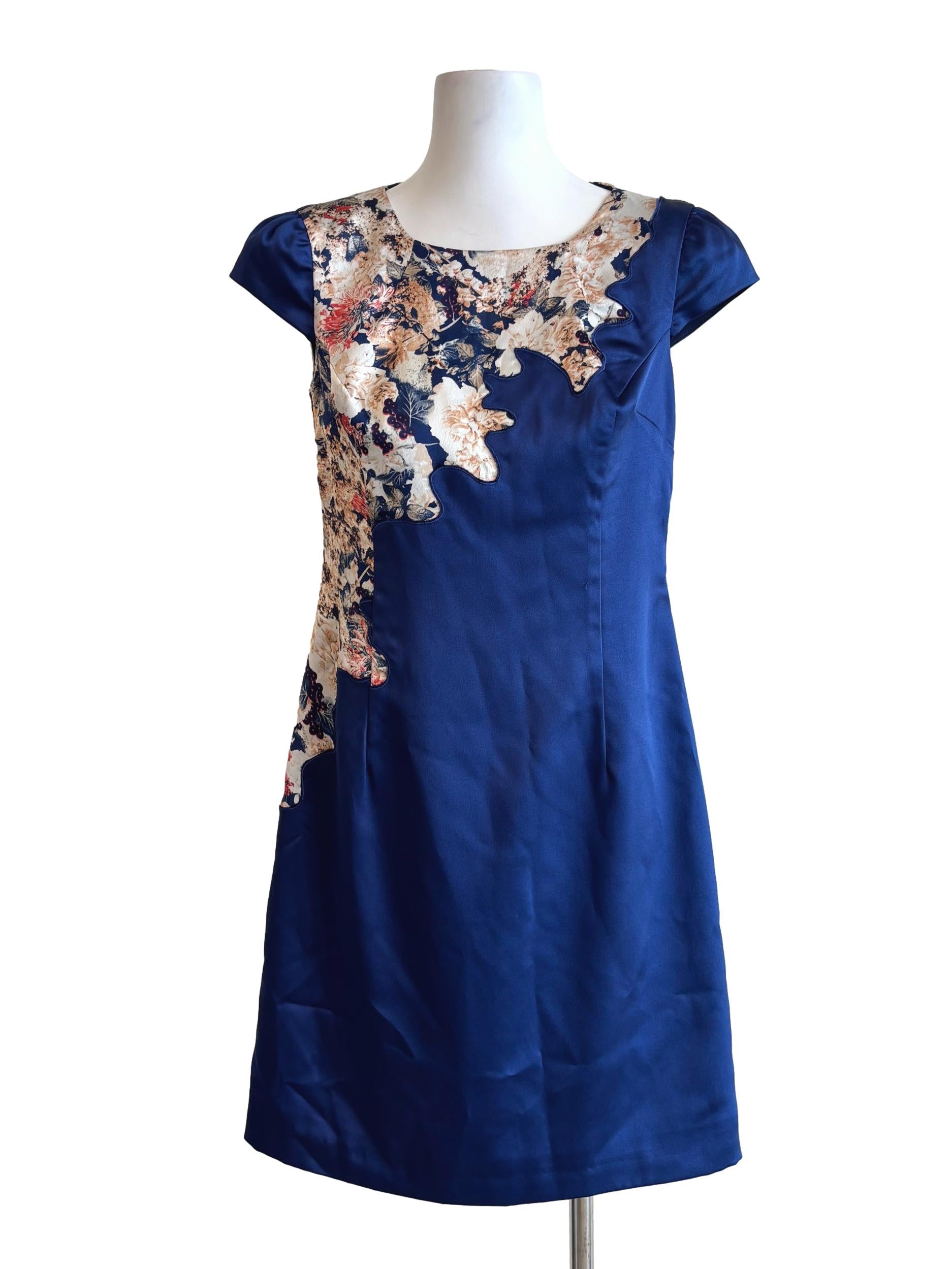 Egyptian Blue Cap Sleeve Floral Shift Dress