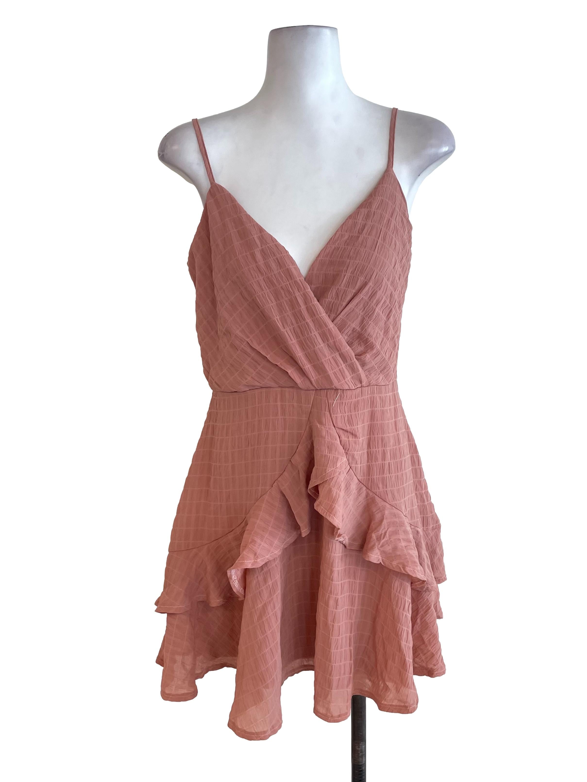 Cantaloupe Textured V Neck Dress