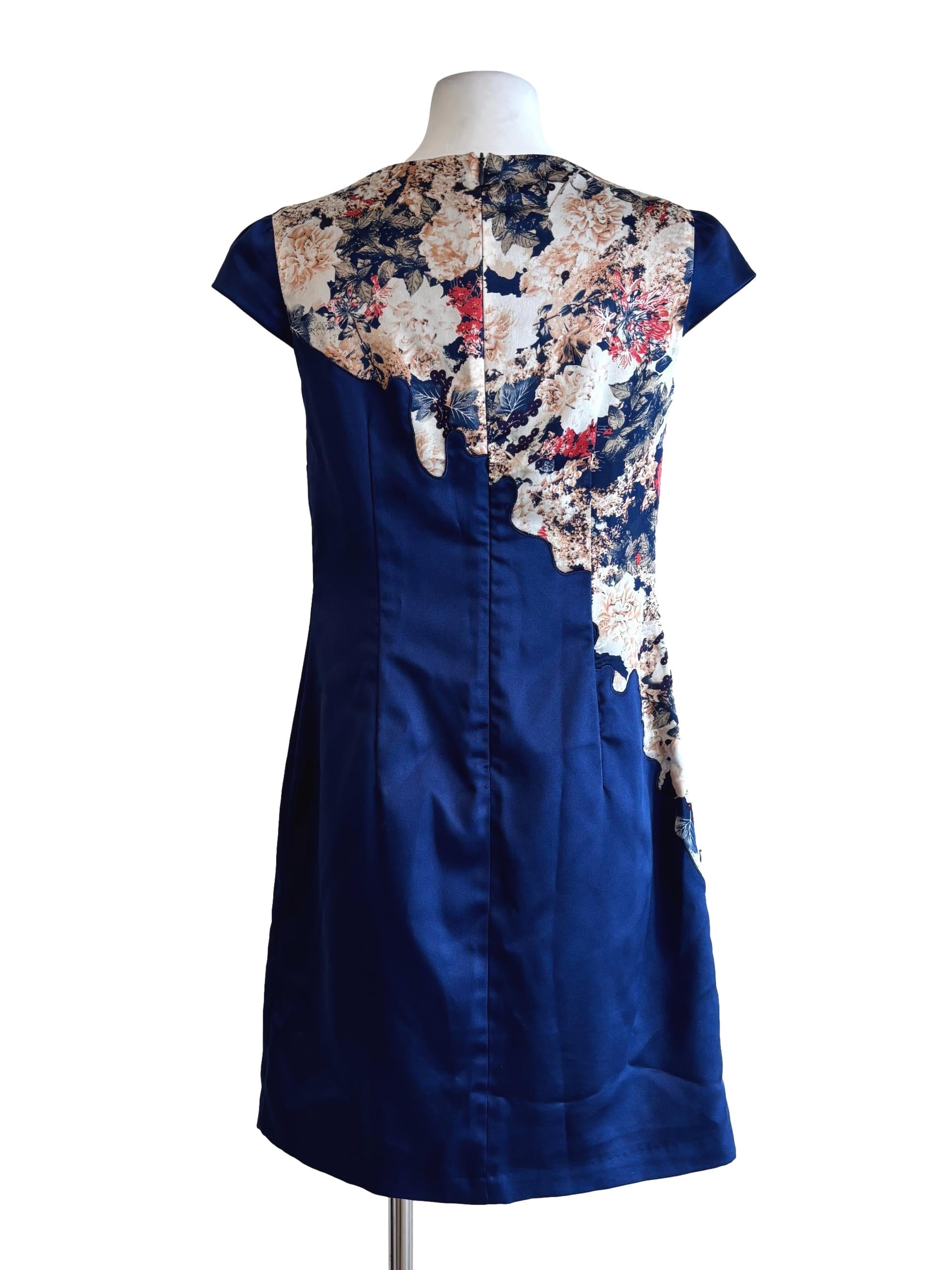 Egyptian Blue Cap Sleeve Floral Shift Dress