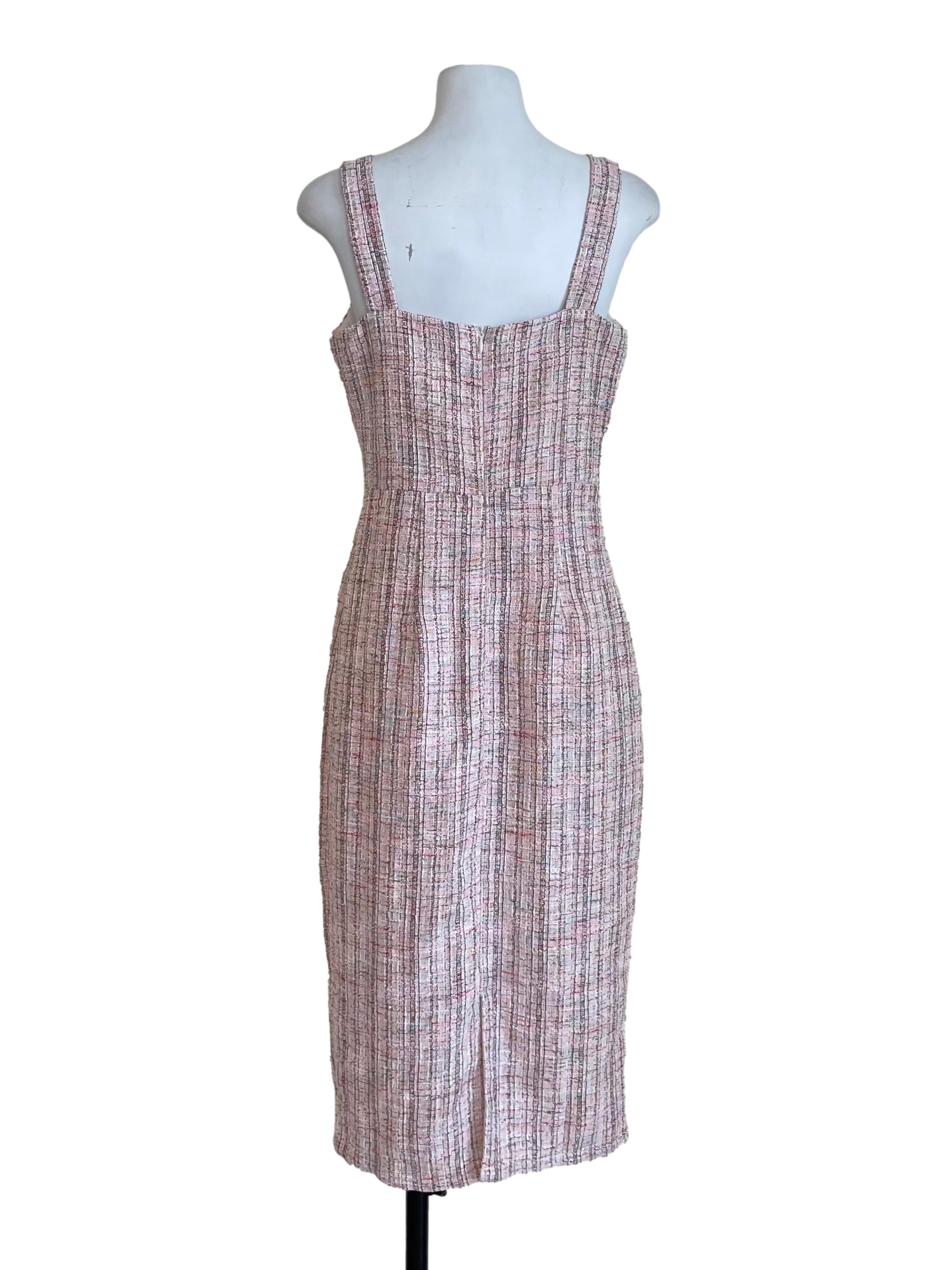Baby Pink Shiny Tweed Sheath Dress