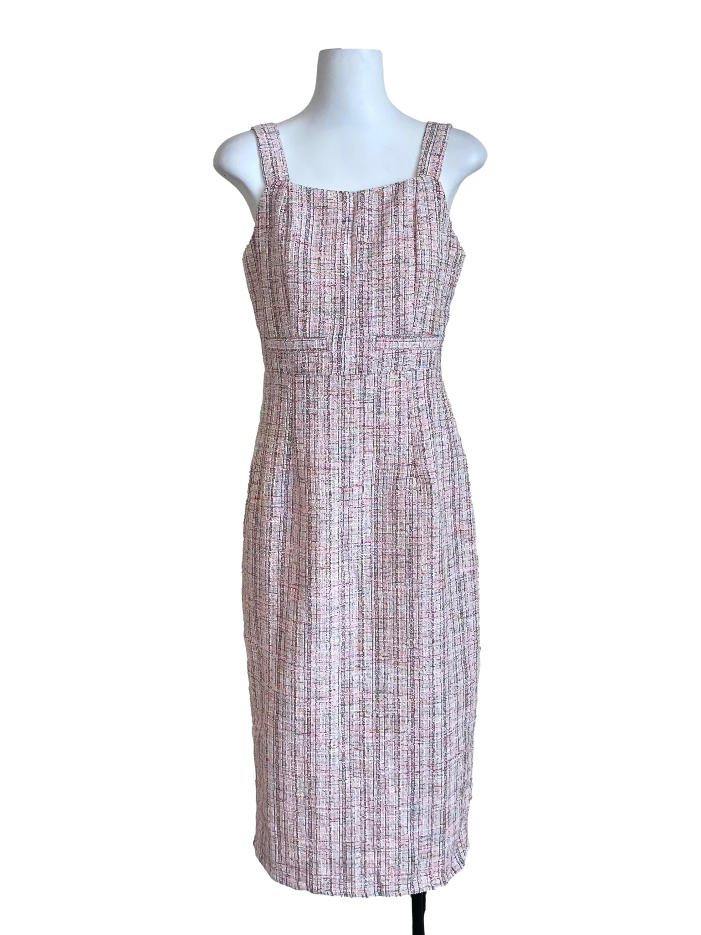 Baby Pink Shiny Tweed Sheath Dress
