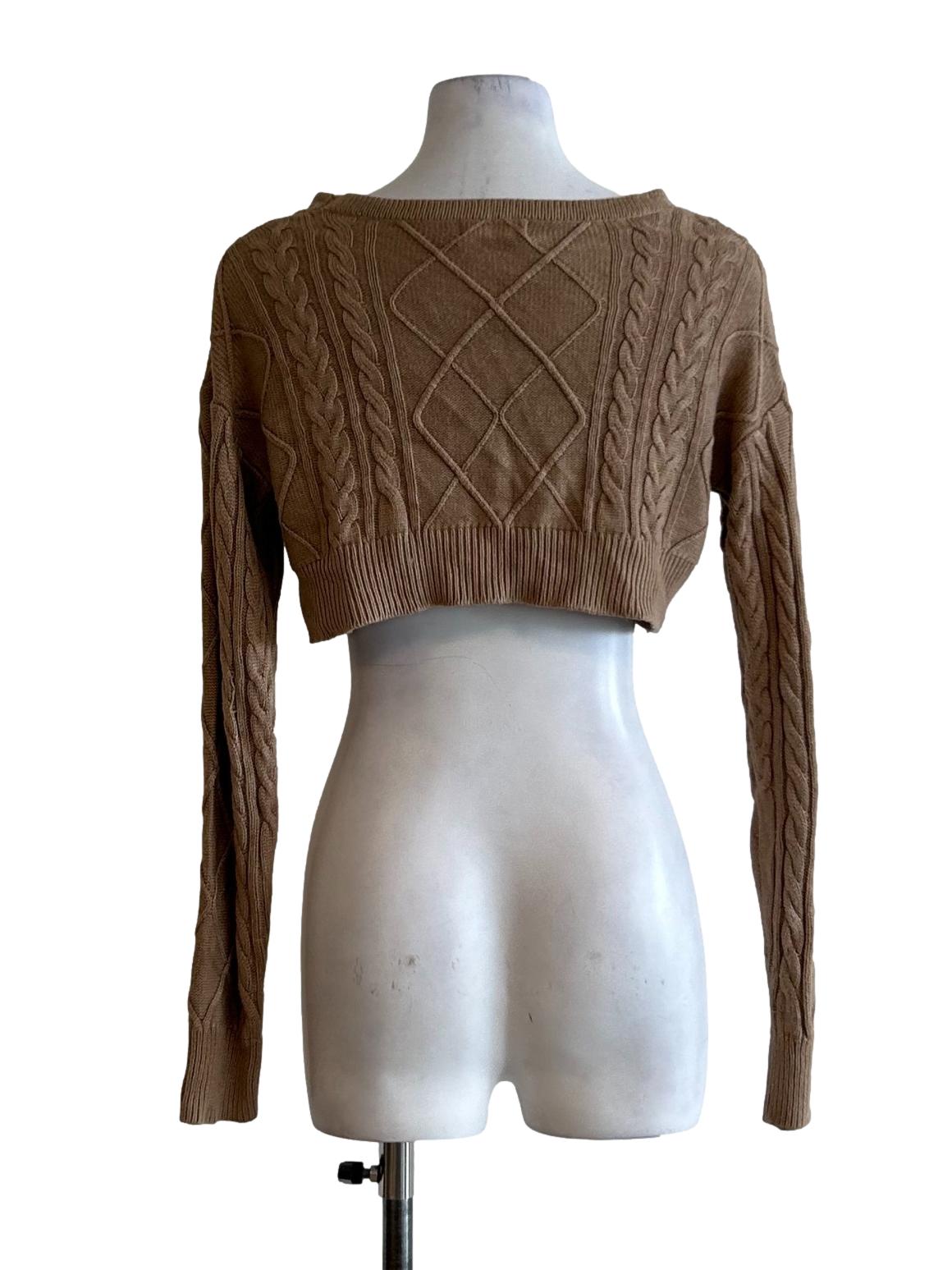 Sand Brown Knit Cropped Cardigan