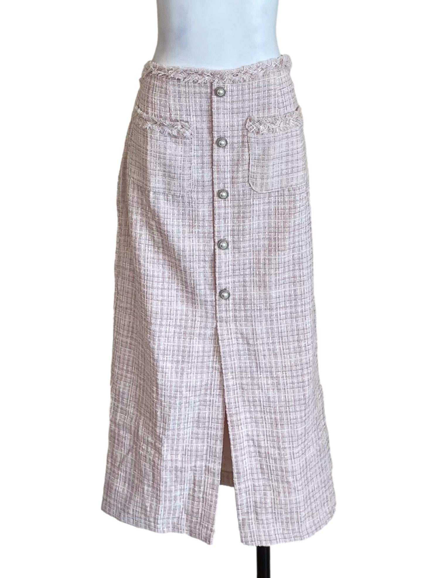 Lilac Pearls Tweed Pencil Skirt
