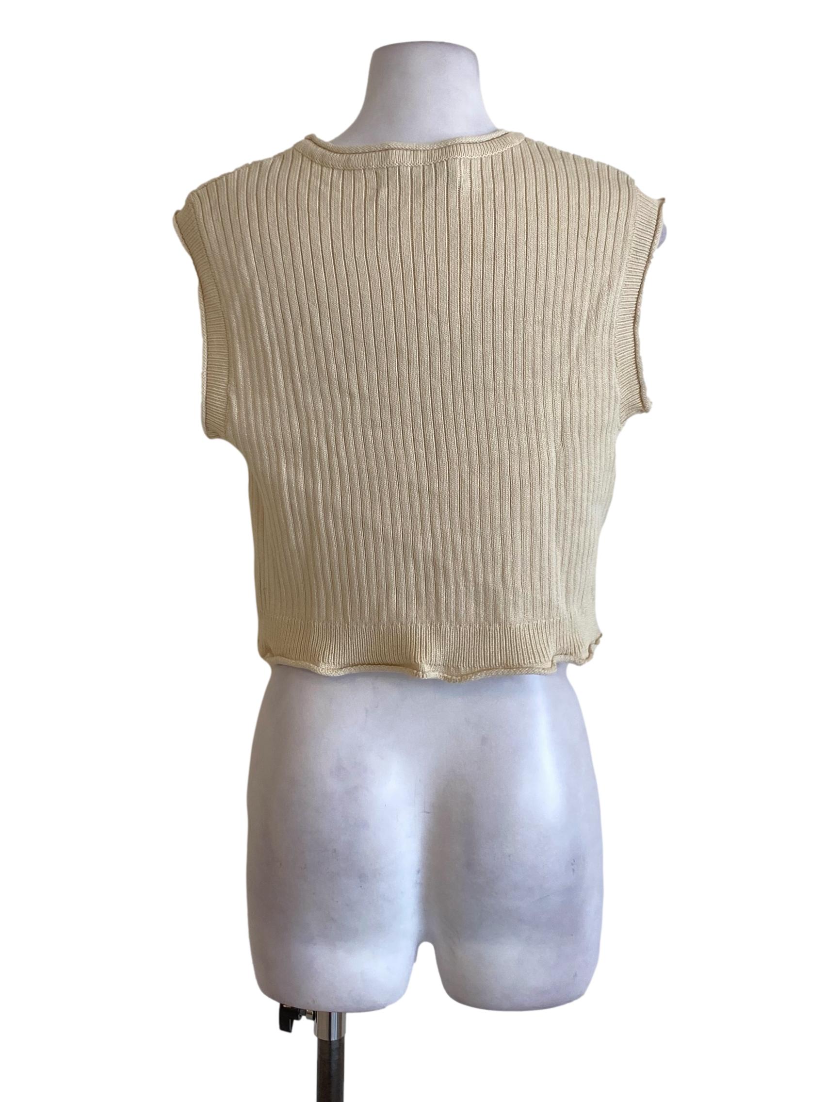 Light Buttermilk Yellow Knitted Drop Shoulder Sleeved Tank Top TEM