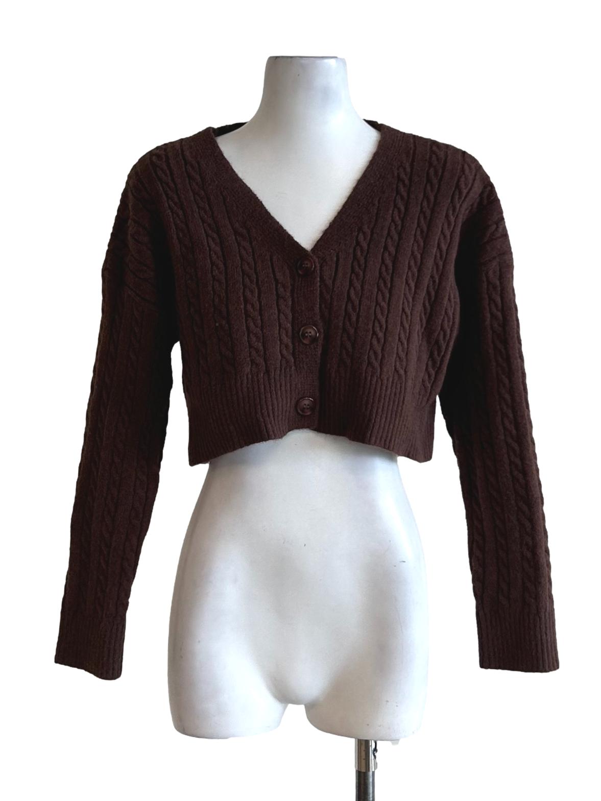 Penny Brown Knit Cropped Cardigan