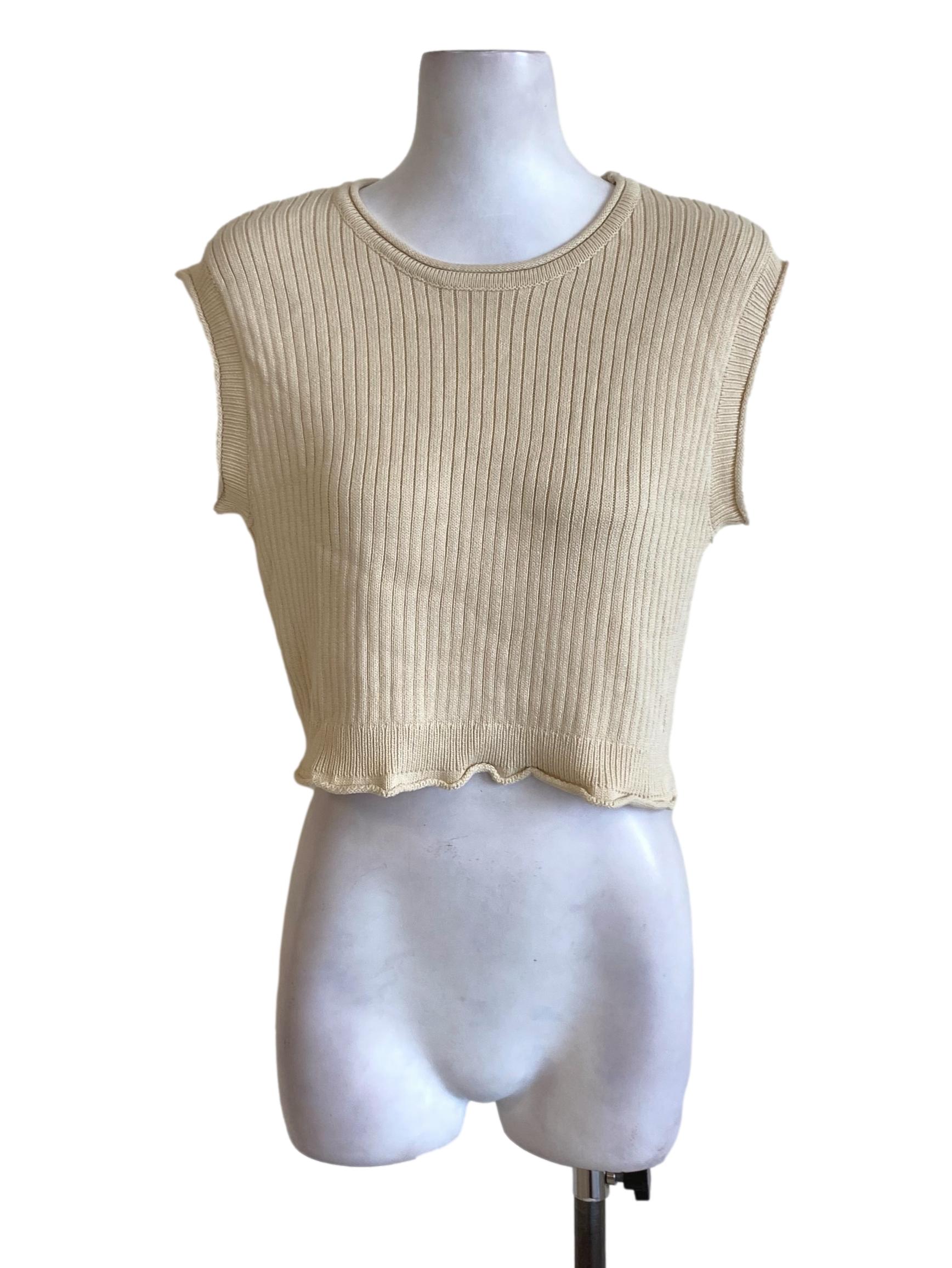 Light Buttermilk Yellow Knitted Drop Shoulder Sleeved Tank Top TEM