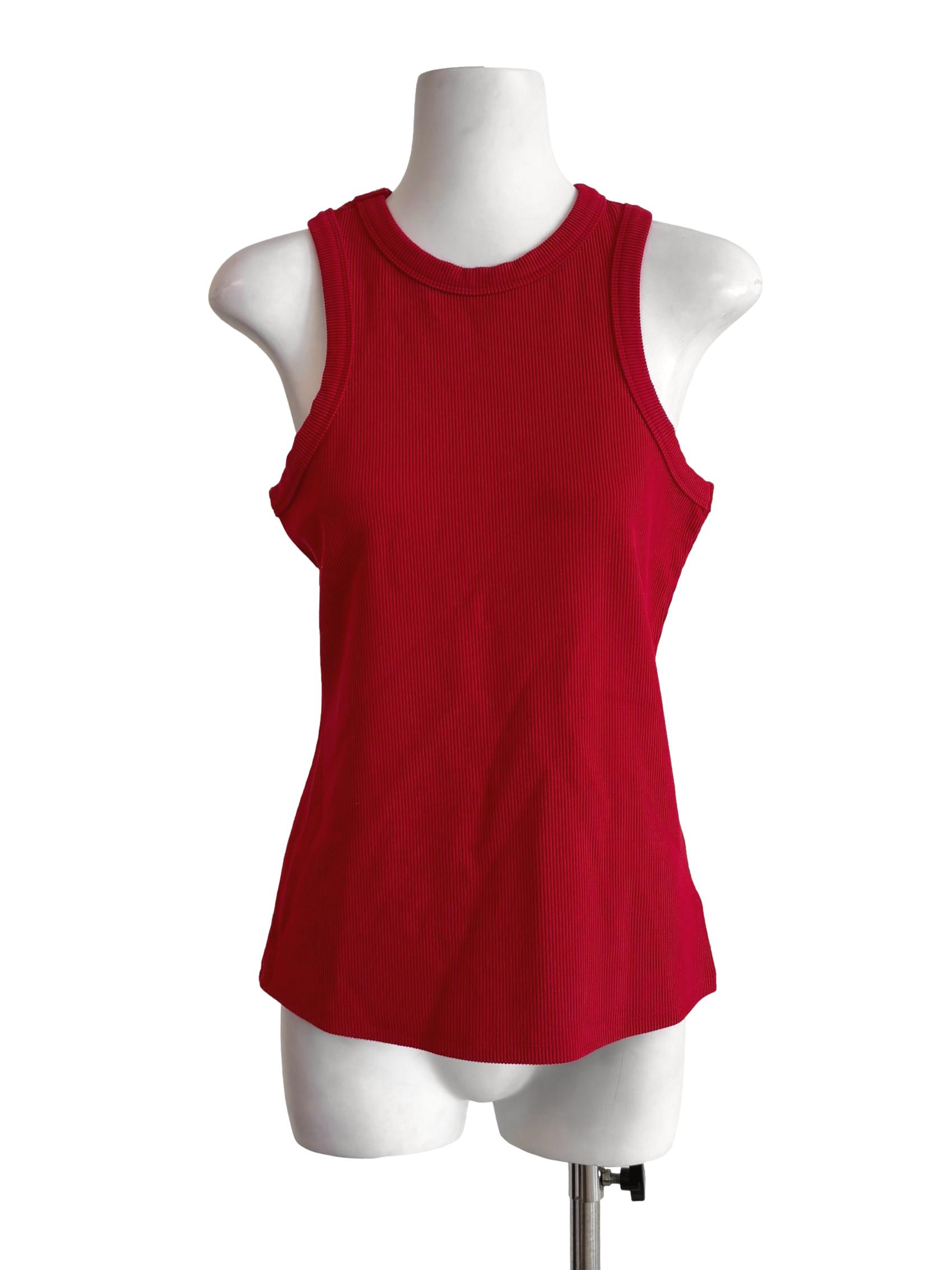 Red Round Neck Ribbed Tank Top LB