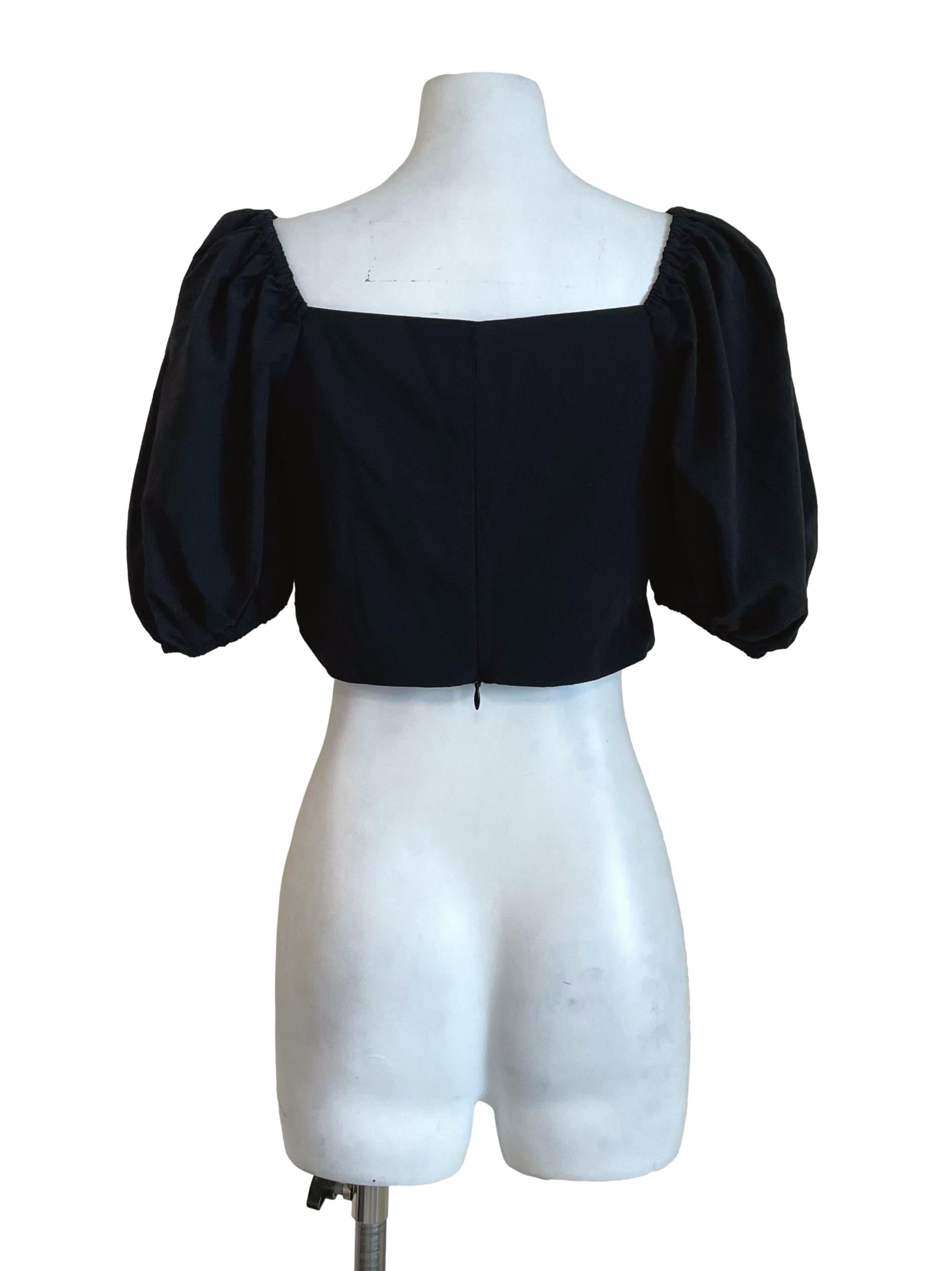 Black Puff Sleeves Crop Top