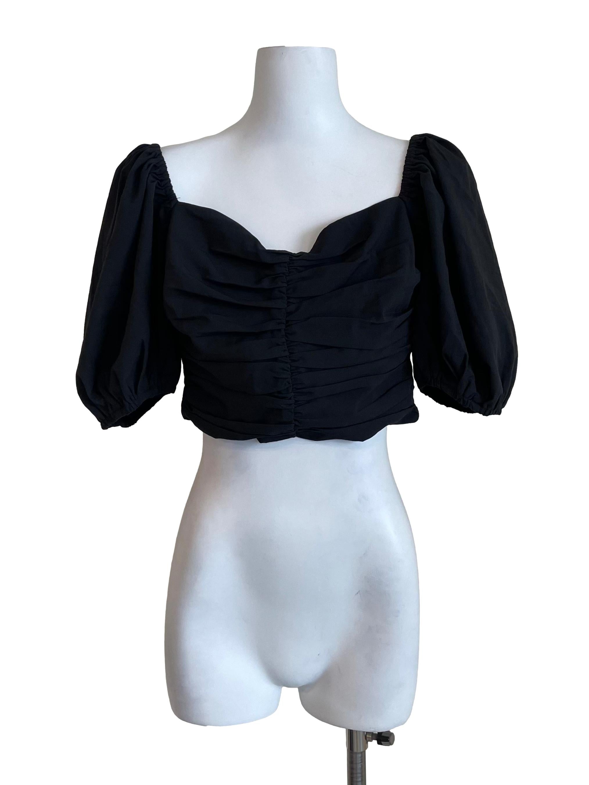 Black Puff Sleeves Crop Top