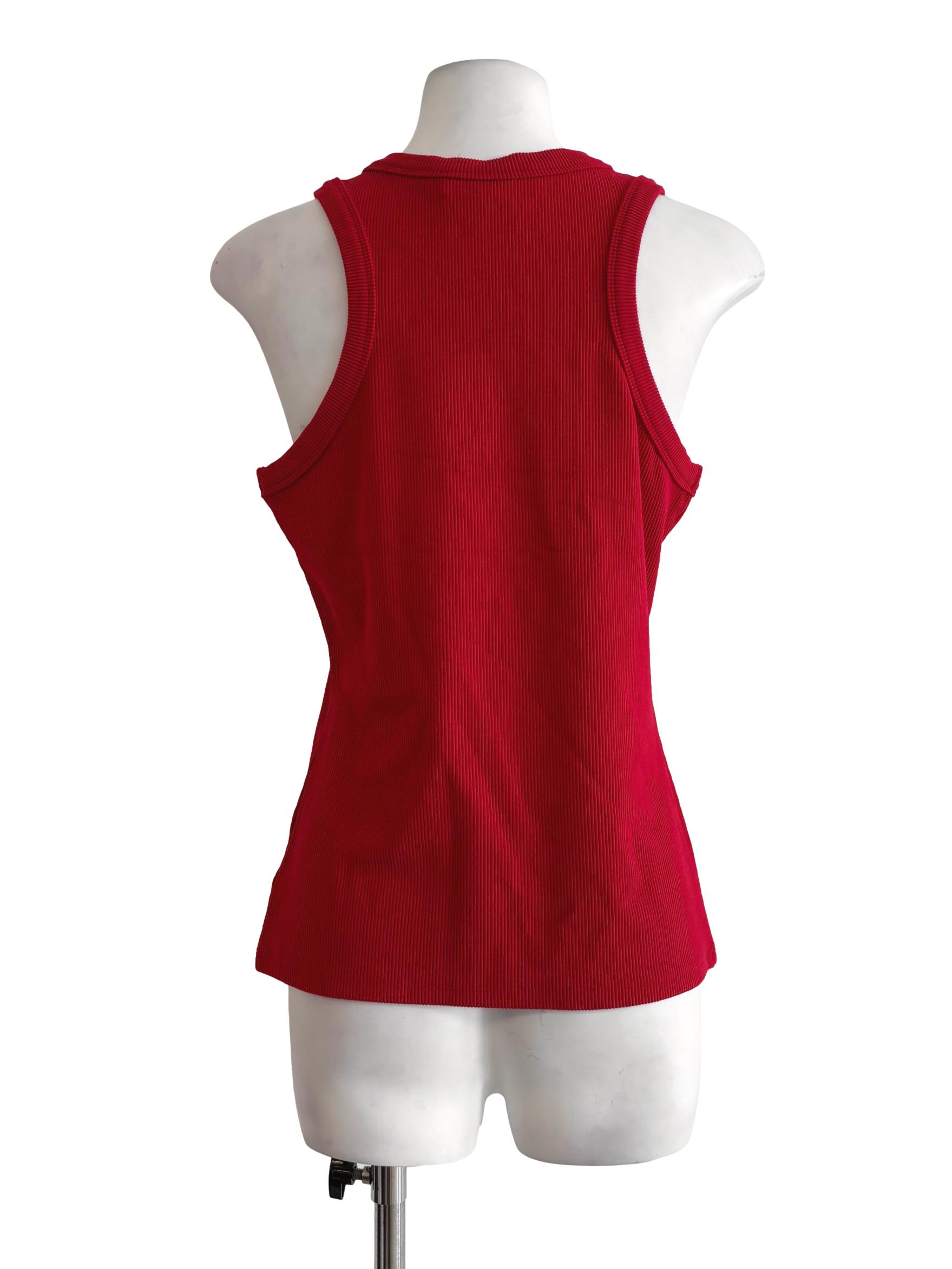 Red Round Neck Ribbed Tank Top LB