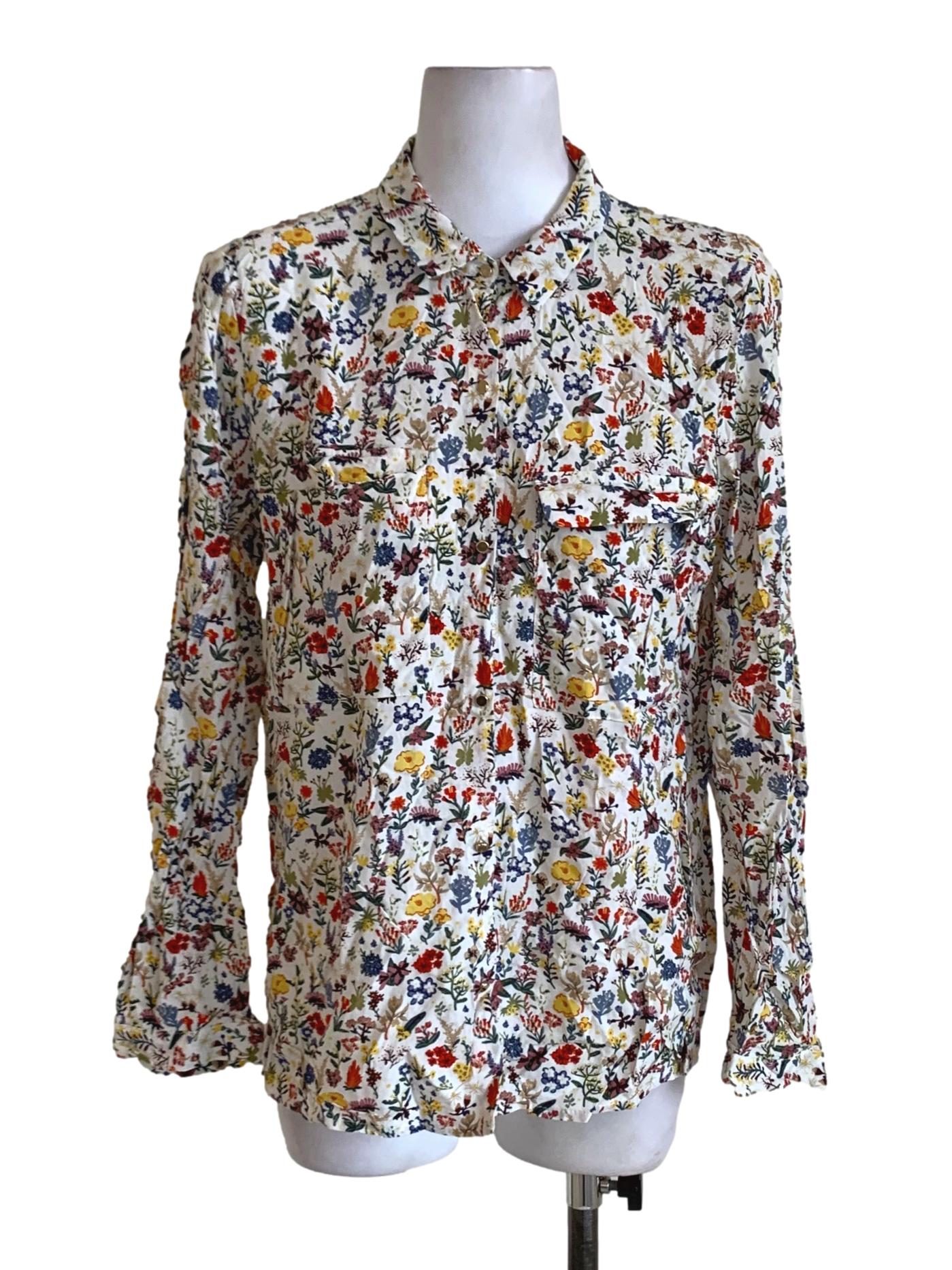 White Floral Button Down Blouse