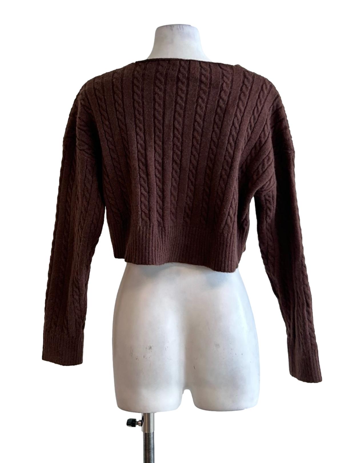 Penny Brown Knit Cropped Cardigan