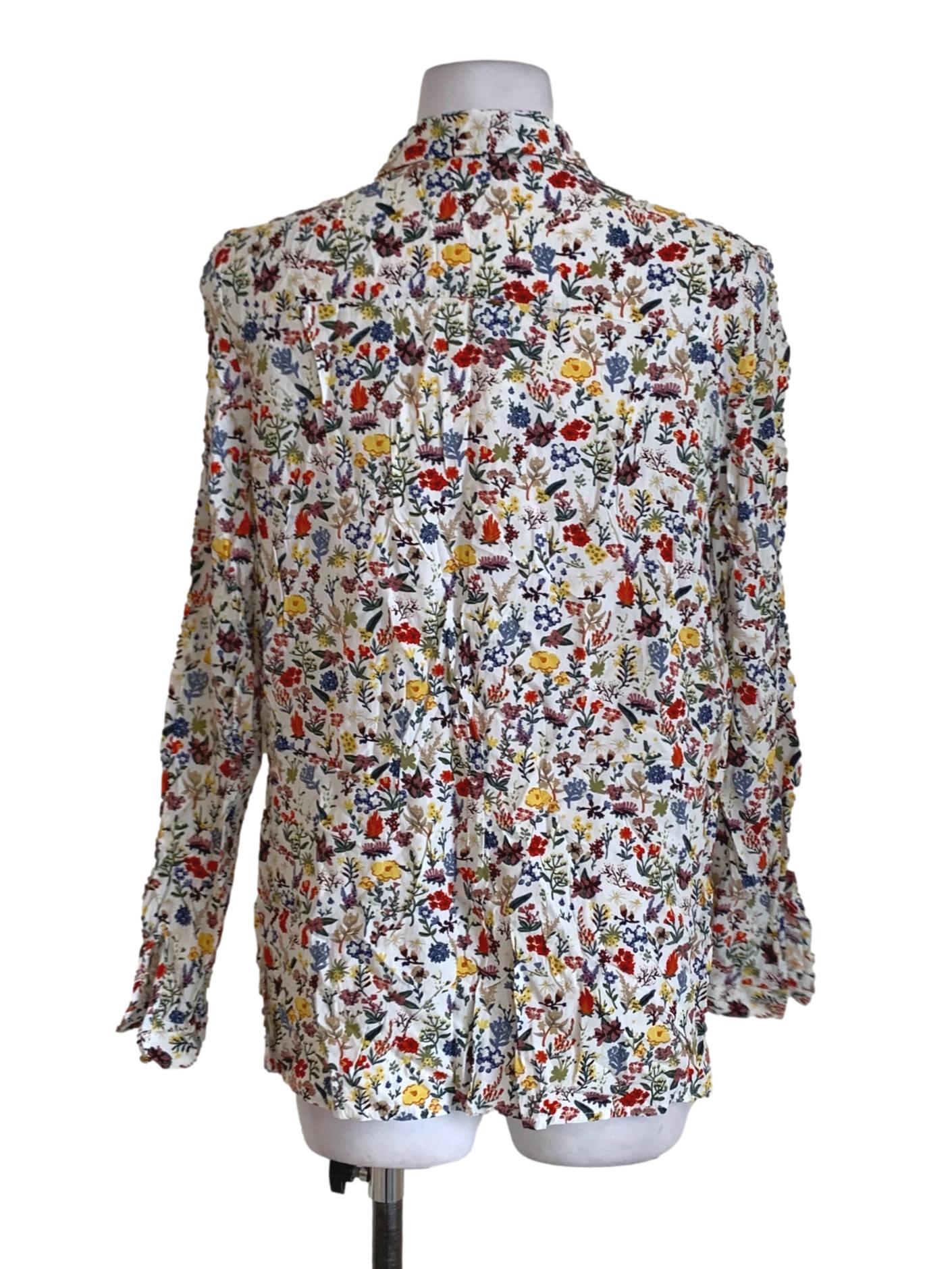 White Floral Button Down Blouse