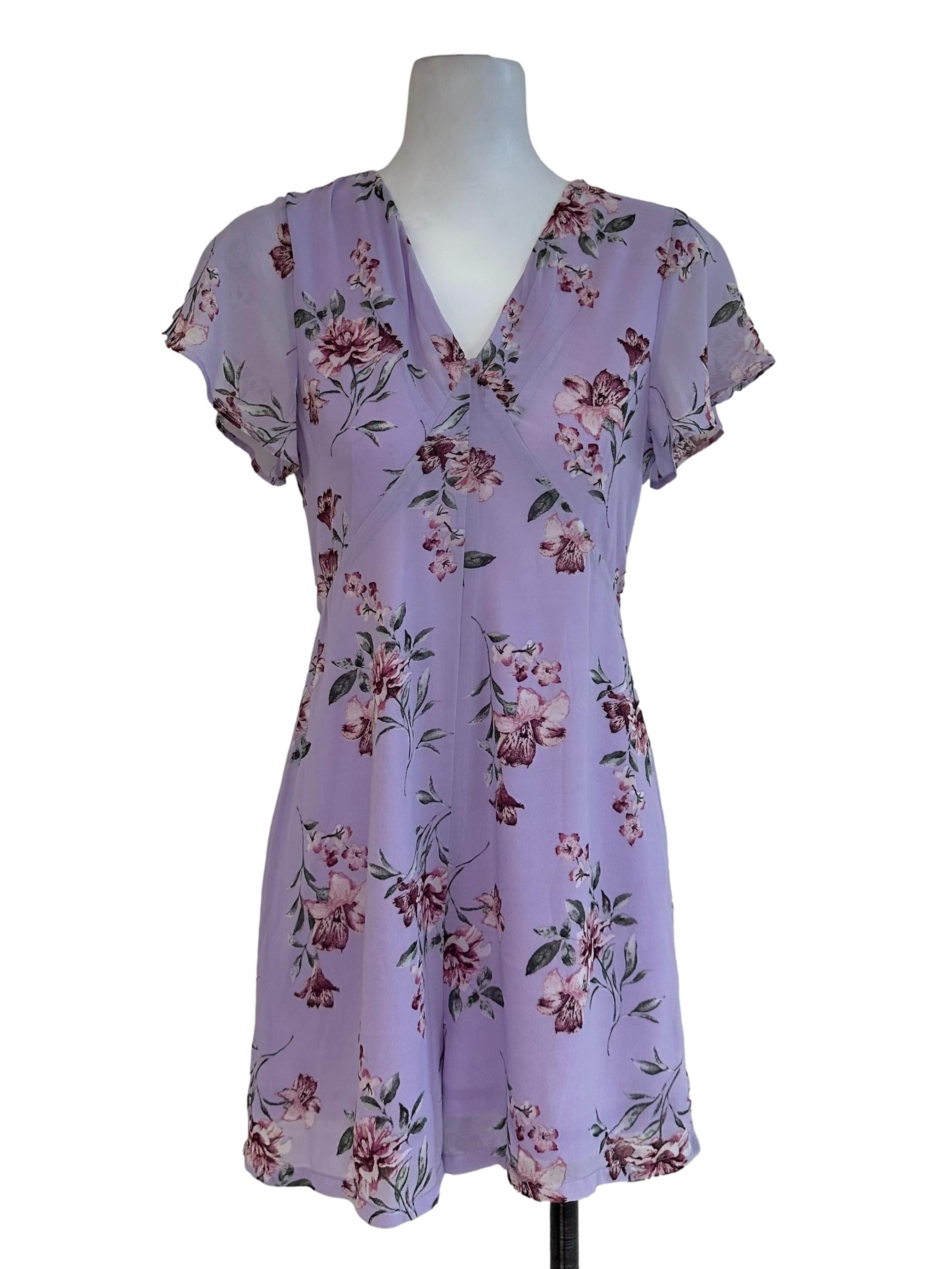 Lavender Purple V Neck Floral Rompers