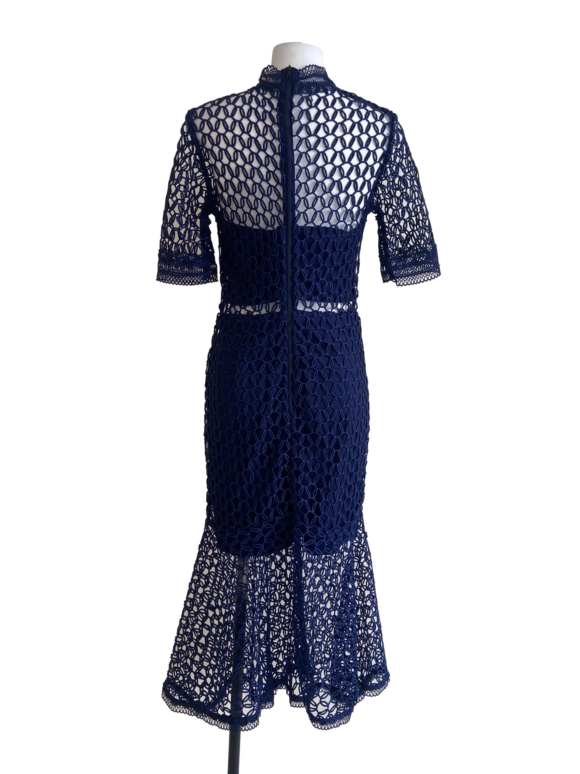 Navy Blue Lace Drop Waist Empire Dress
