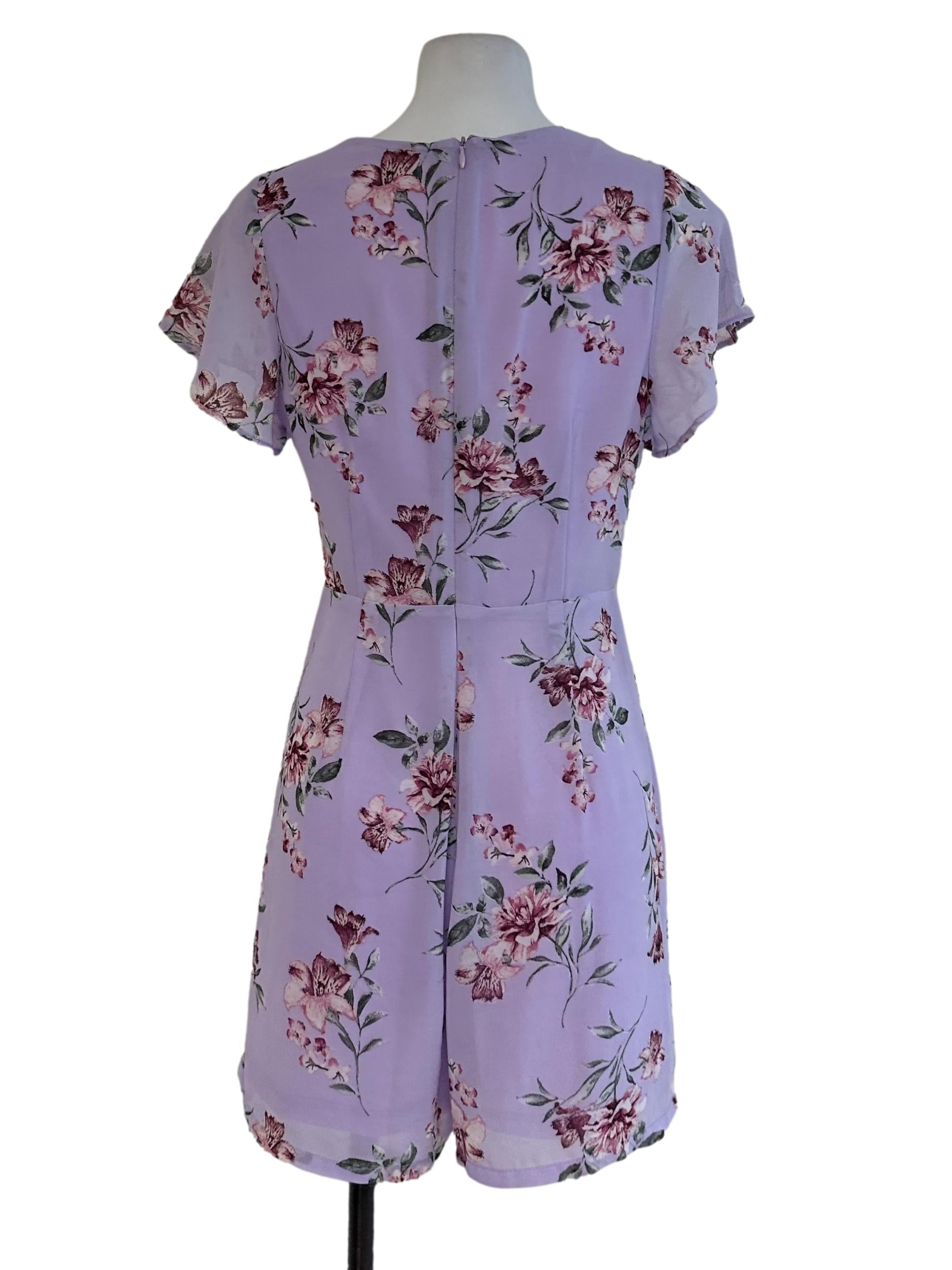Lavender Purple V Neck Floral Rompers