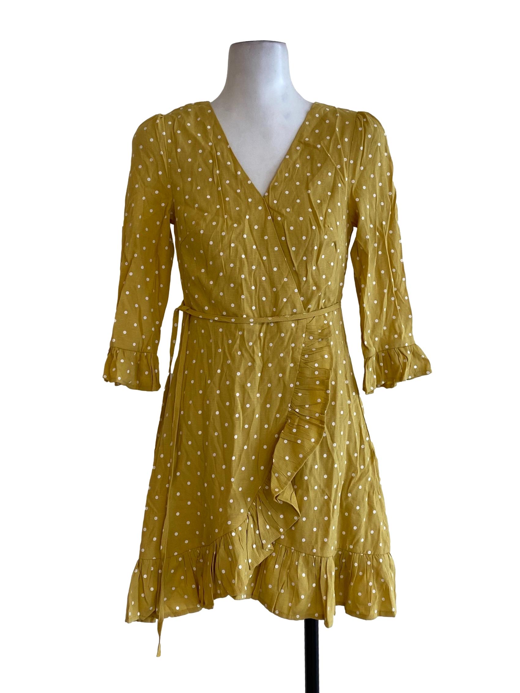 Yellow Polka Dot Wrap Dress