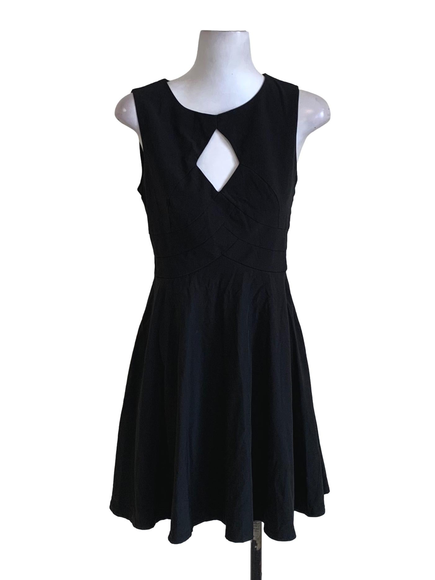 Black Bateau Neckline A-Line Dress