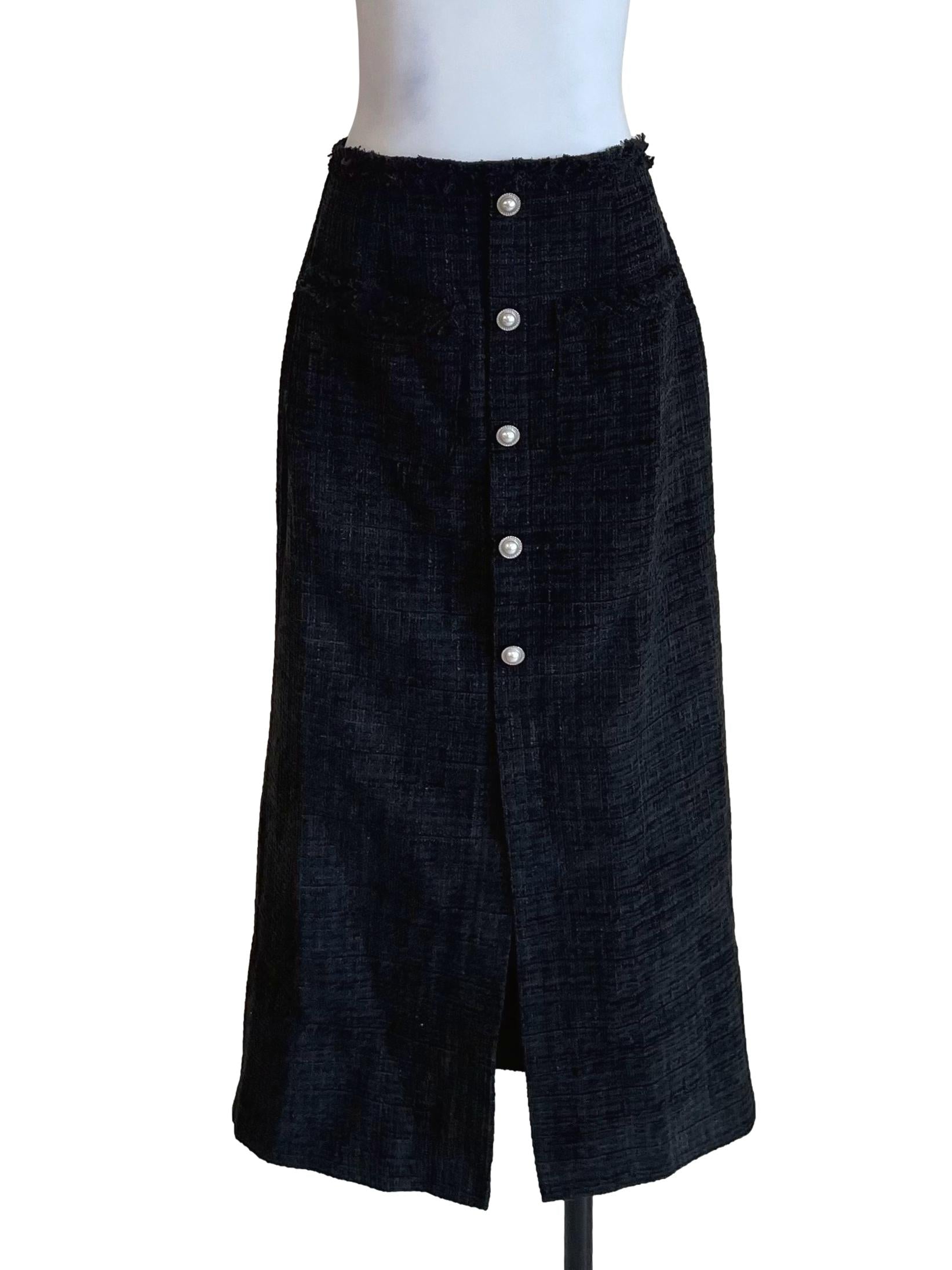 Charcoal Pearls Tweed Pencil Skirt