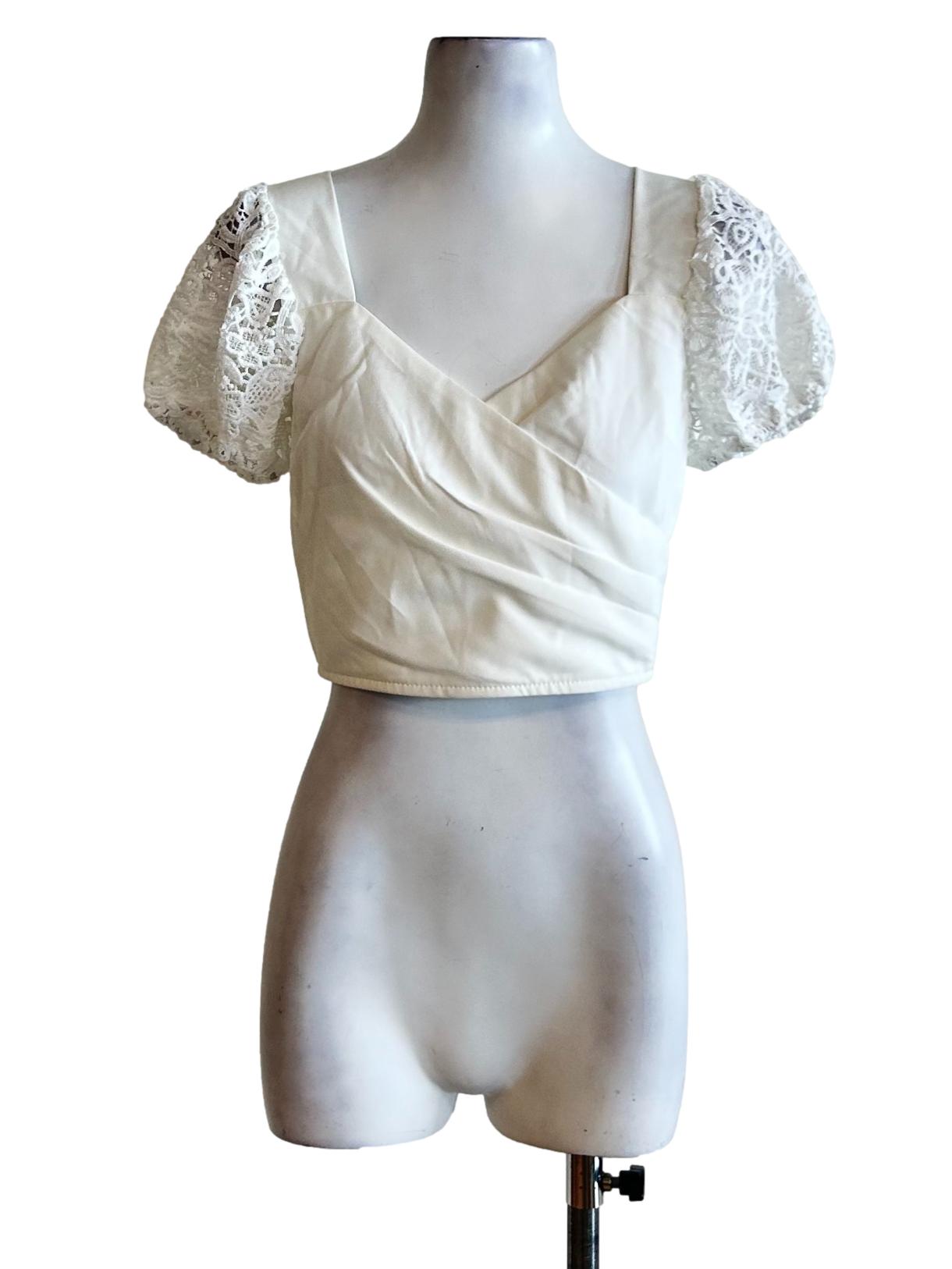 White Lace Sleeves Tops
